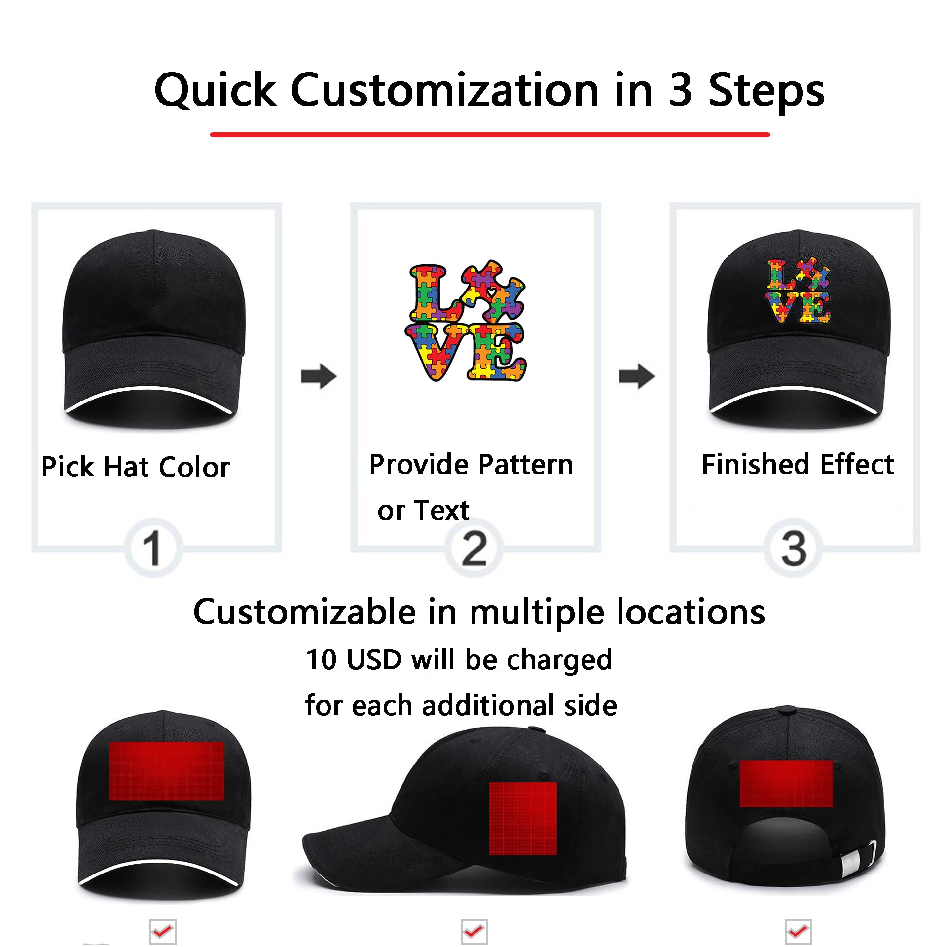 Custom Embroidered Hats 10 Pack - Personalized Cotton Baseball Caps with Adjustable Snapback for Men & Women - Perfect for Sports, Outdoor Activities & Team Events