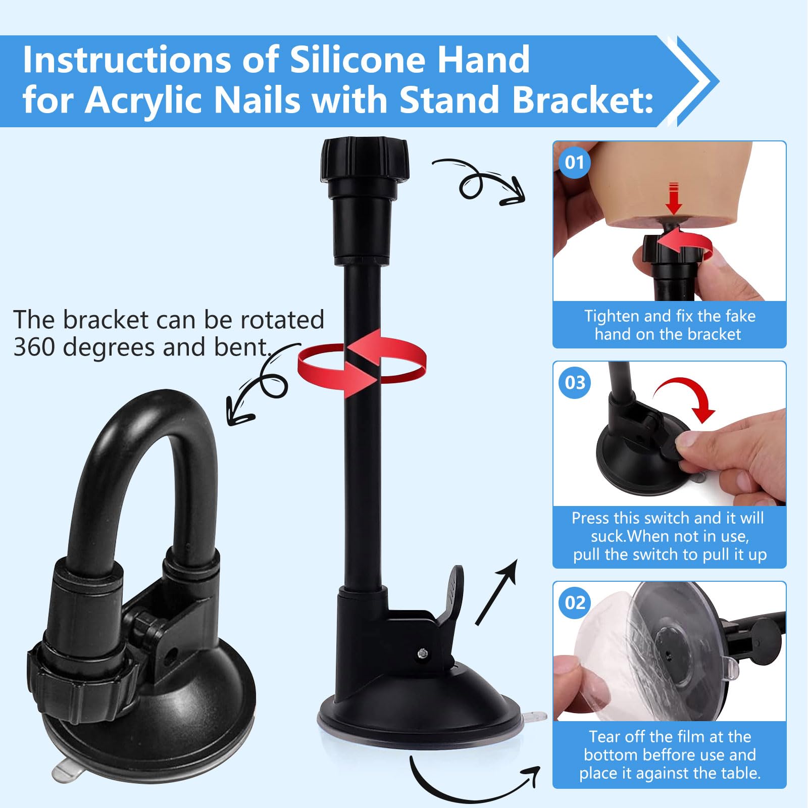 Realistic Silicone Nail Training Hand with Stand - Flexible Bendable Mannequin Hand for Acrylic Nails Practice, DIY Nail Art & Print Training Tool (Left Hand) - Perfect for Salon Professionals & Home Nail Enthusiasts