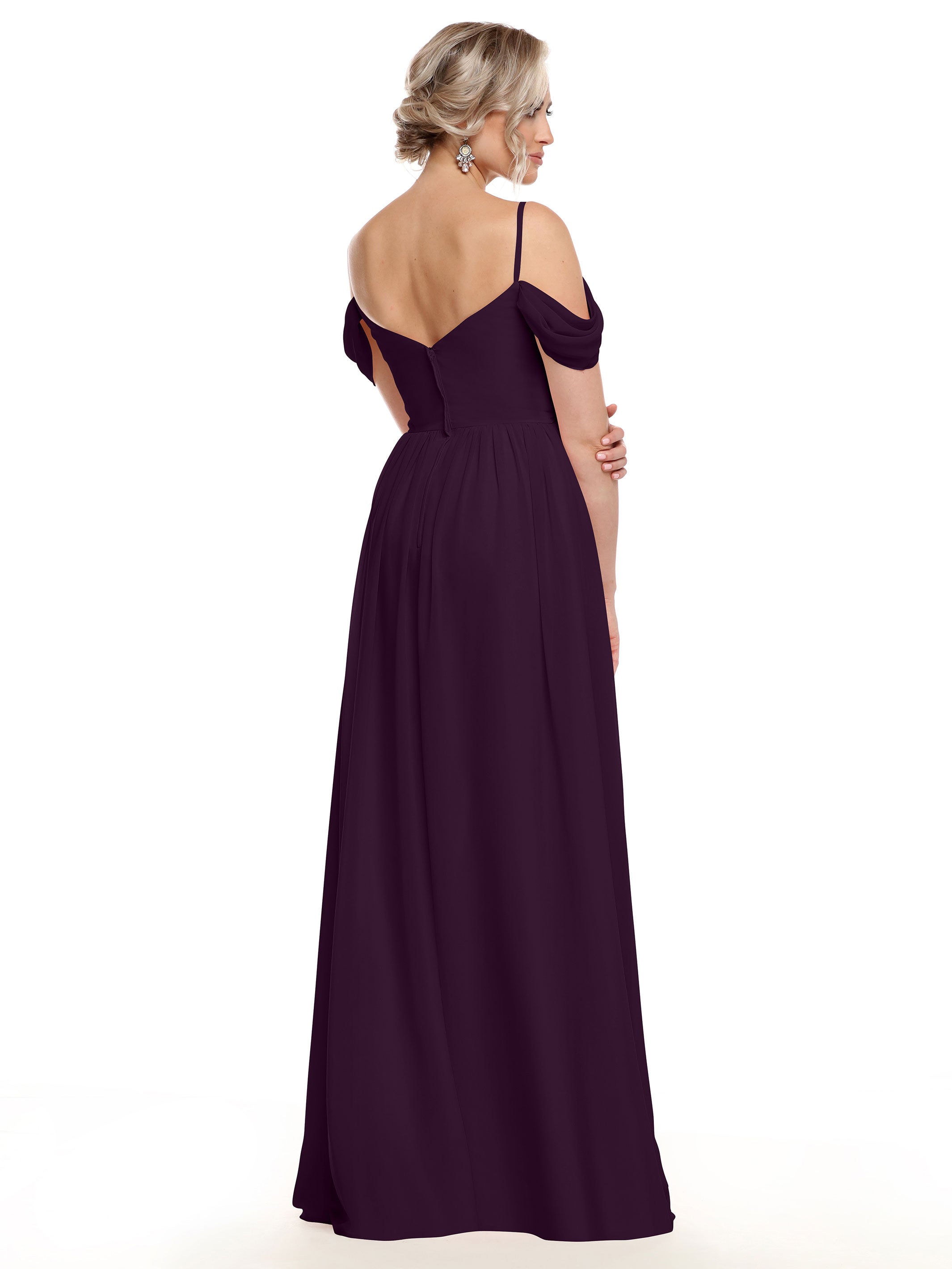 Elegant Off Shoulder Chiffon Bridesmaid Dress with Spaghetti Straps - Perfect for Weddings, Formal Events & Special Occasions