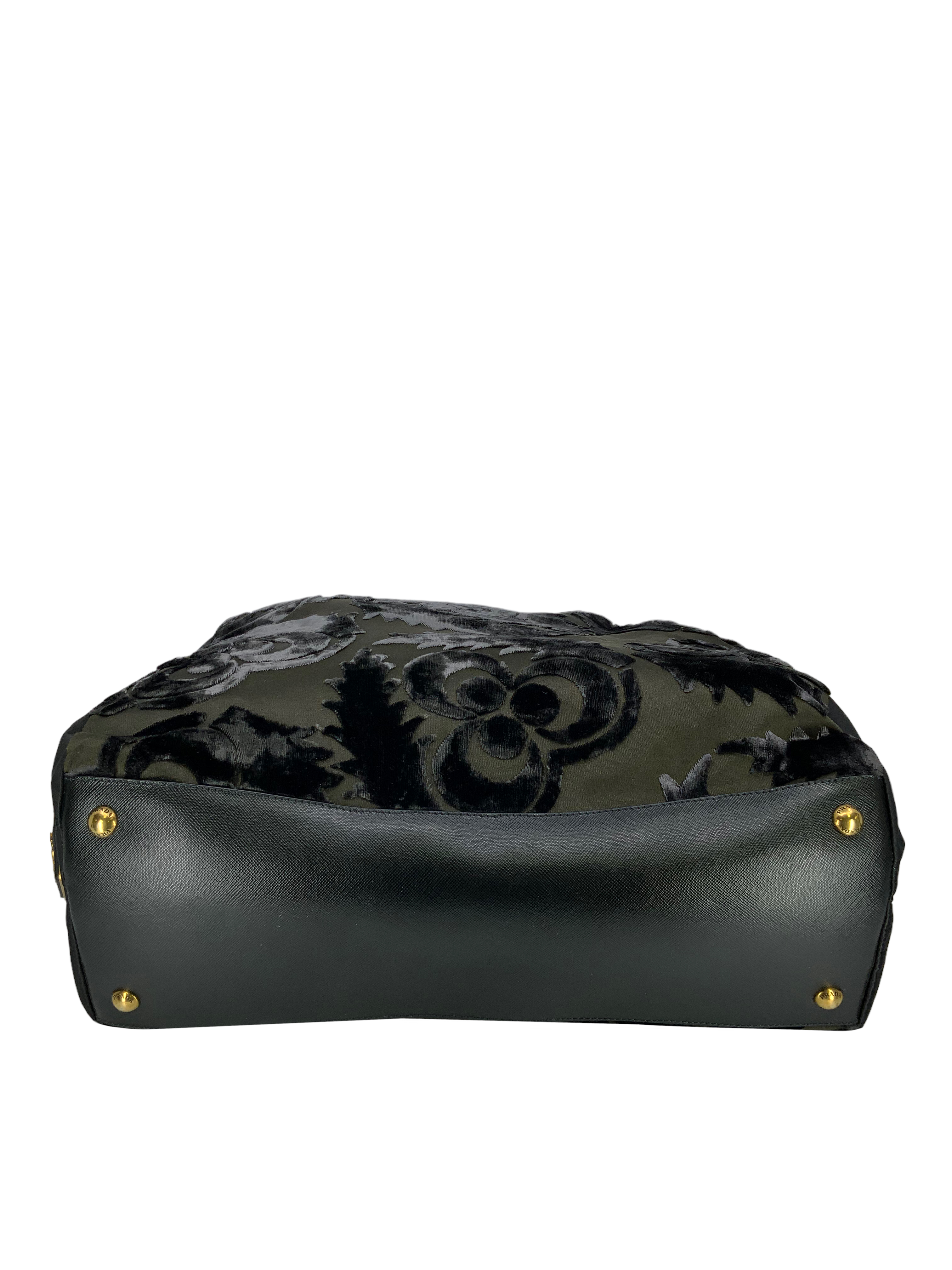 PRADA Nylon & Velvet Velluto Jacquard Tote Bag for Women - Luxury Designer Handbag for Work, Travel & Everyday Use