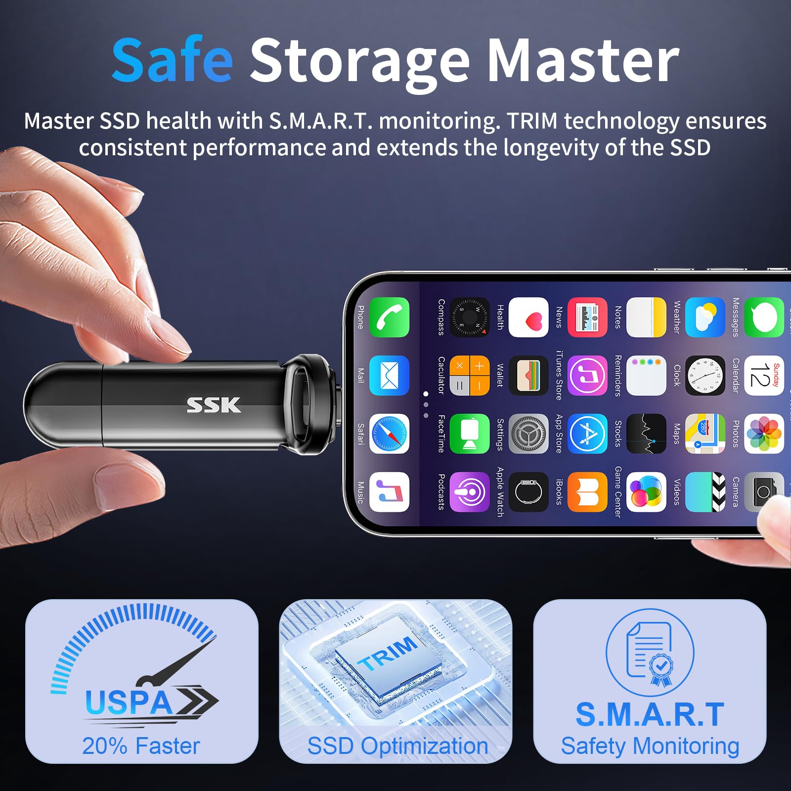 SSK 1TB External SSD Portable Drive - Up to 1000MB/s, USB-C & USB 3.2 Gen 2 - Compatible with iPhone 15, PS4, Android, Windows, Mac - Fast Storage for Gaming, Photography & Office Work