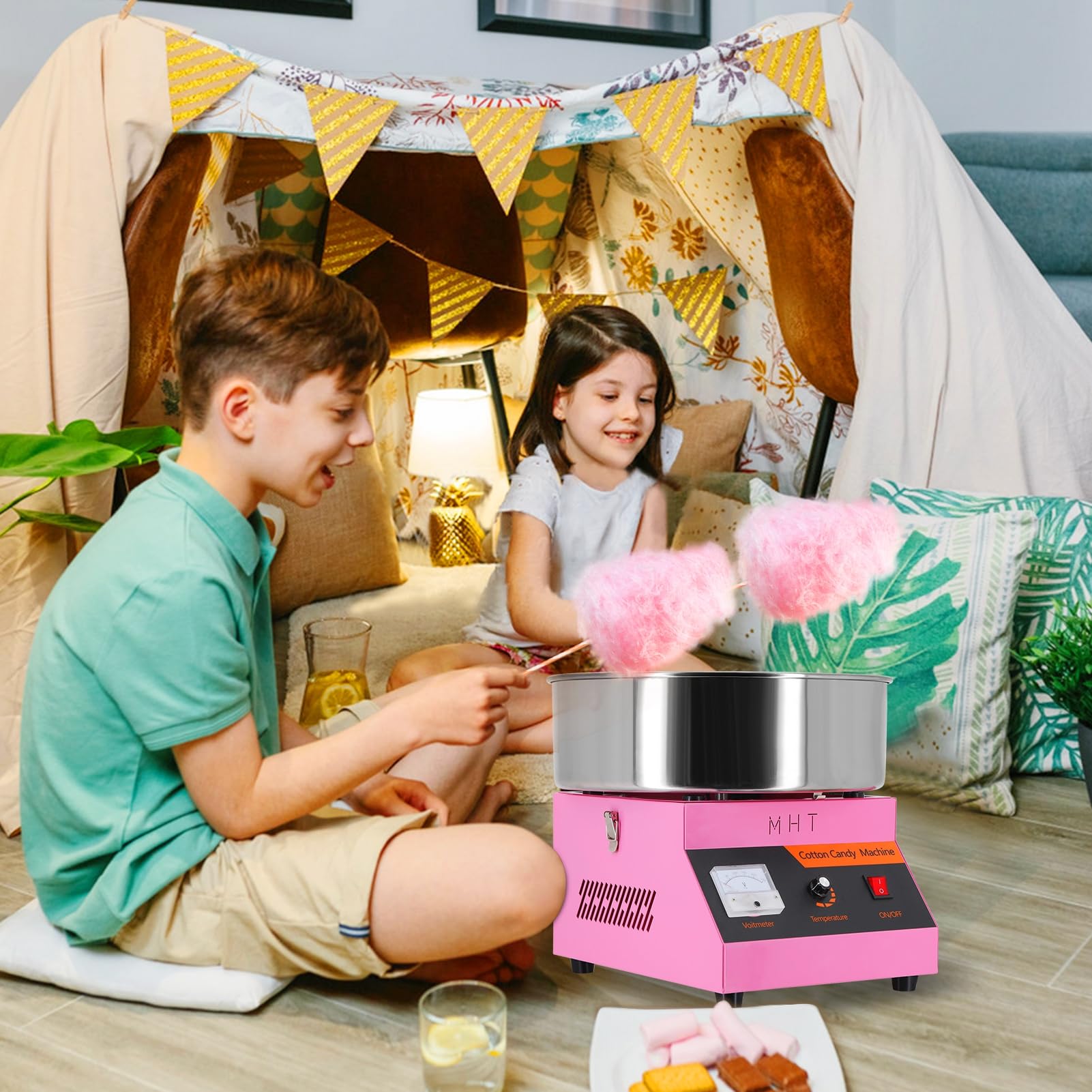 110V Commercial Electric Cotton Candy Machine - Candy Floss Maker for Home, Carnival, Kids Birthday & Family Parties - Includes Bowl & Spoon - Perfect for Events, Fairs, and Sweet Treats at Home