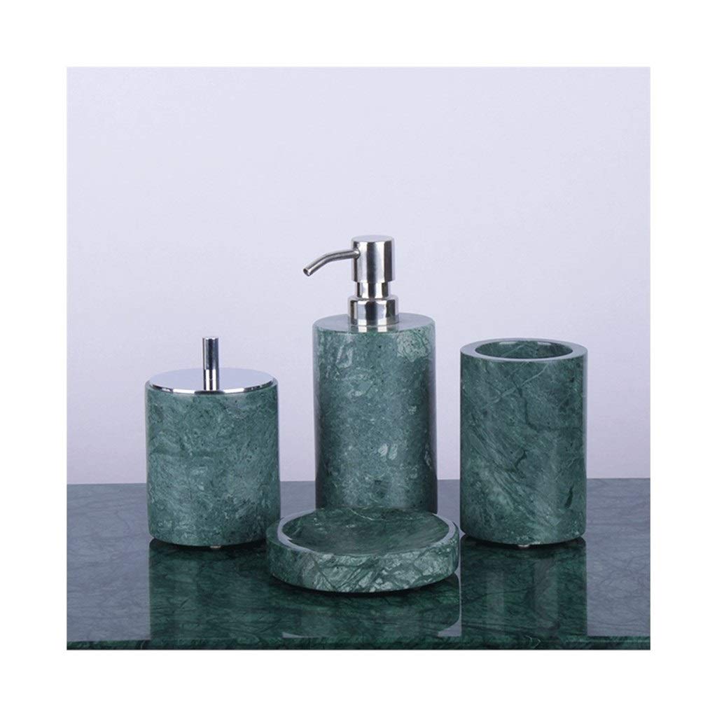 Premium Marble Pattern Soap Dispenser Set - Includes Soap Dish, Tumblers, Cotton Swab Box with Lid | Elegant Bathroom Accessories for Modern Homes | Perfect for Guest Bathrooms, Master Suites & Spa-Style Decor (Marble Bathroom Four-Piece Set B)