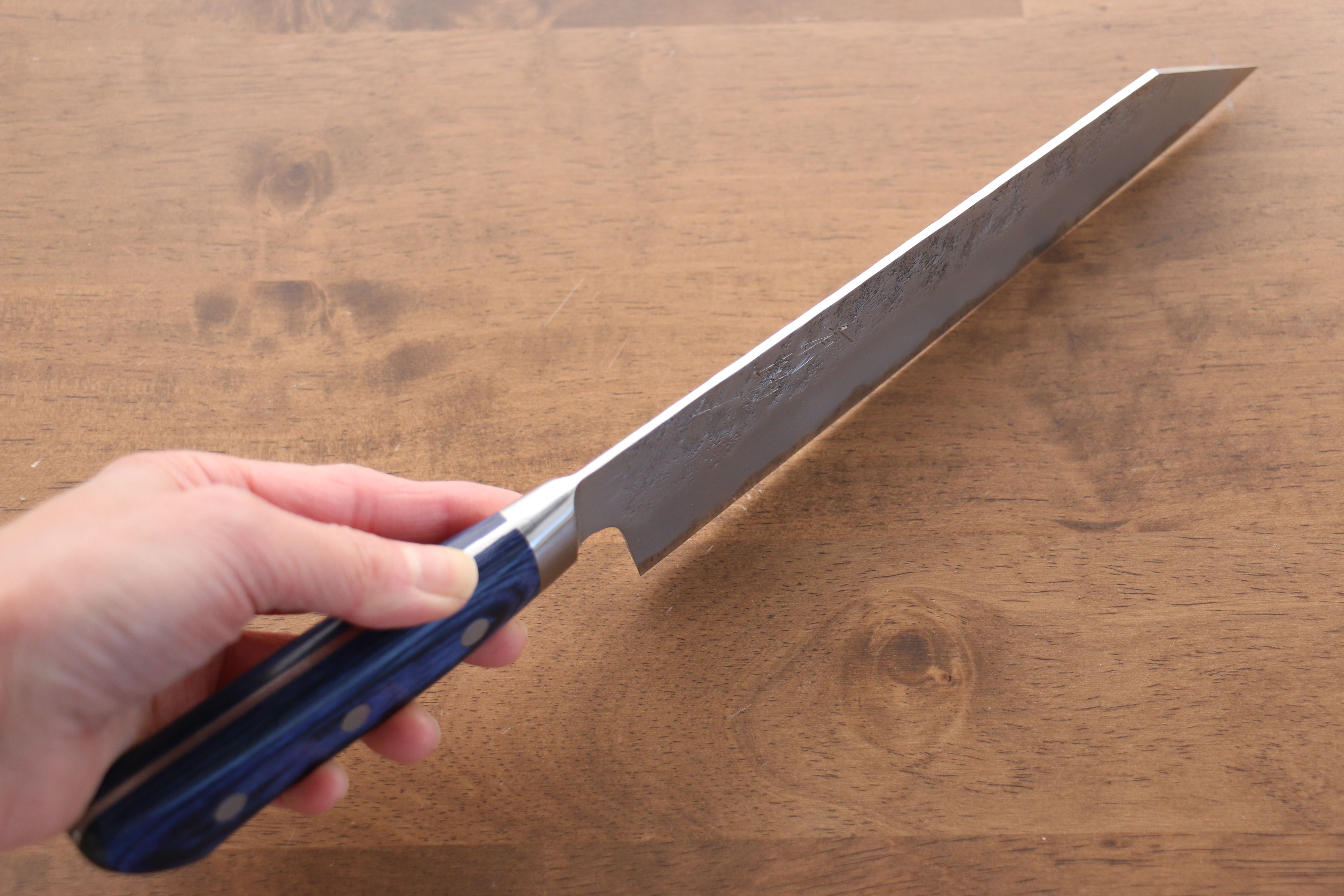 Premium Seisuke Blue Steel No.2 Nashiji Kiritsuke Santoku Knife 195mm with Blue Pakka Wood Handle - Japanese Chef Knife for Slicing, Dicing & Precision Cooking