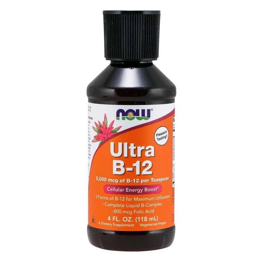 NOW Ultra B-12 Liquid Supplement - Fast-Absorbing Vitamin B12 Drops for Energy & Metabolism Support - Perfect for Vegans, Athletes & Busy Professionals