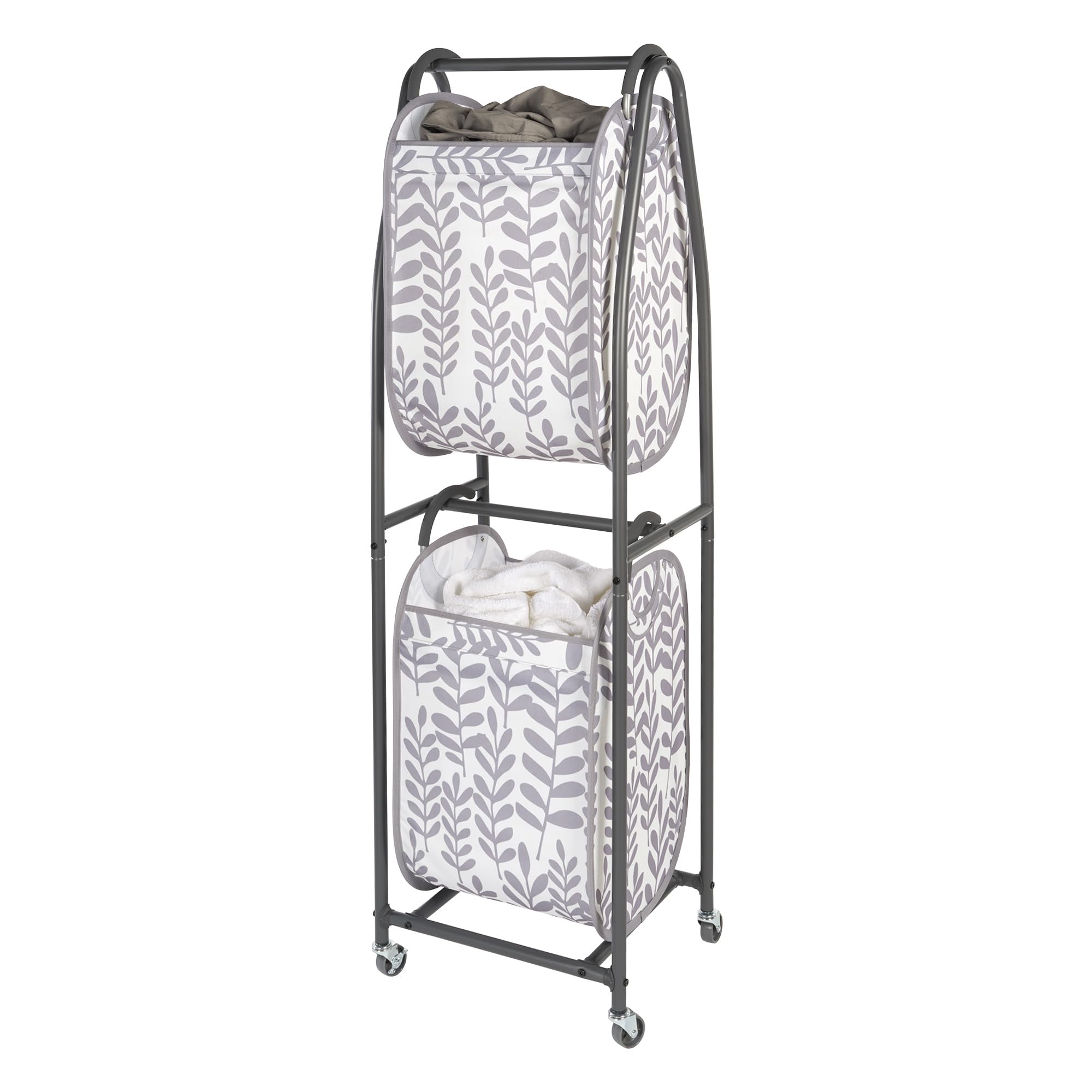 Neatfreak 2-Tier Rolling Laundry Hamper with Wheels & 2 Tote Bags - Foldable Clothes Organizer for Dirty Laundry, Towels, Blankets - Space Saving Storage Solution for Bedroom, Bathroom & Laundry Room - Modern Floral Design