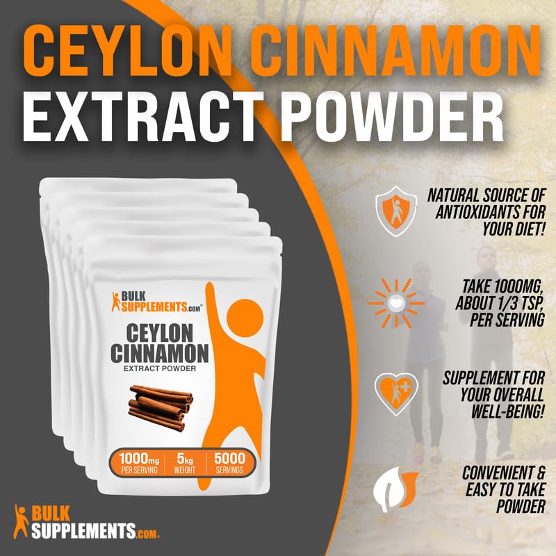Premium Ceylon Cinnamon Extract Powder 5kg (11 lbs) - 100% Pure Ceylon Cinnamon Supplement, 1000mg per Serving - Gluten Free, Soy Free, Non-GMO - Ideal for Baking, Smoothies & Wellness Drinks