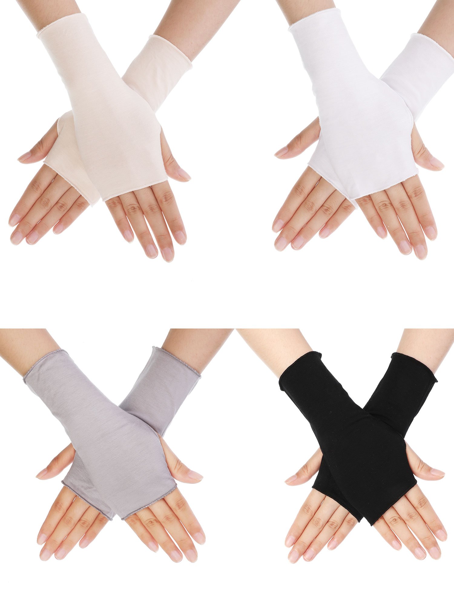 Bememo 4 Pack UV Protection Fingerless Gloves for Women - Breathable Cotton Sun Block Driving Gloves with Cooling Technology | Perfect for Outdoor Activities, Driving, Gardening & Sun Protection