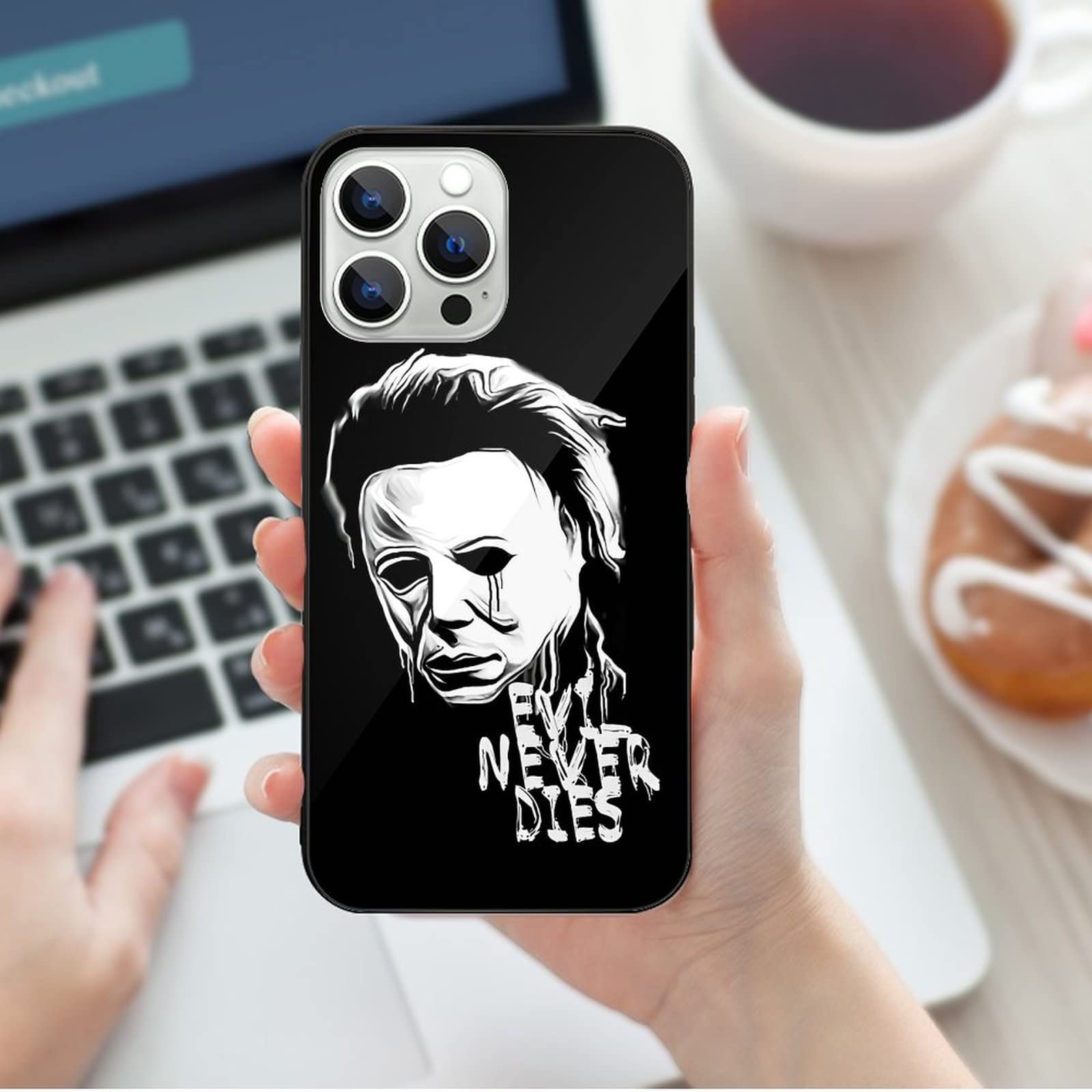 Premium Glass Case for iPhone 13 & iPhone 13 Pro Max - Full Body Protection with Halloween Michael Myers Design - Shockproof Drop Protection Phone Cover - Perfect for Halloween Parties, Cosplay Events & Horror Movie Fans