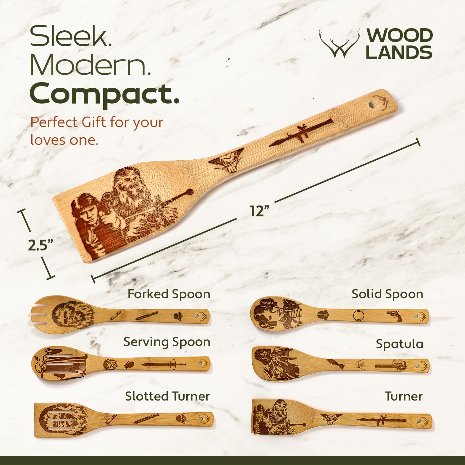 Star Wars Kitchen Gifts Set - Wooden Spoons & Bamboo Utensils with Spatula for Cooking | Perfect Star Wars Themed Cooking Accessories for Fans & Home Chefs | Ideal for Baking, Meal Prep & Star Wars Themed Kitchens