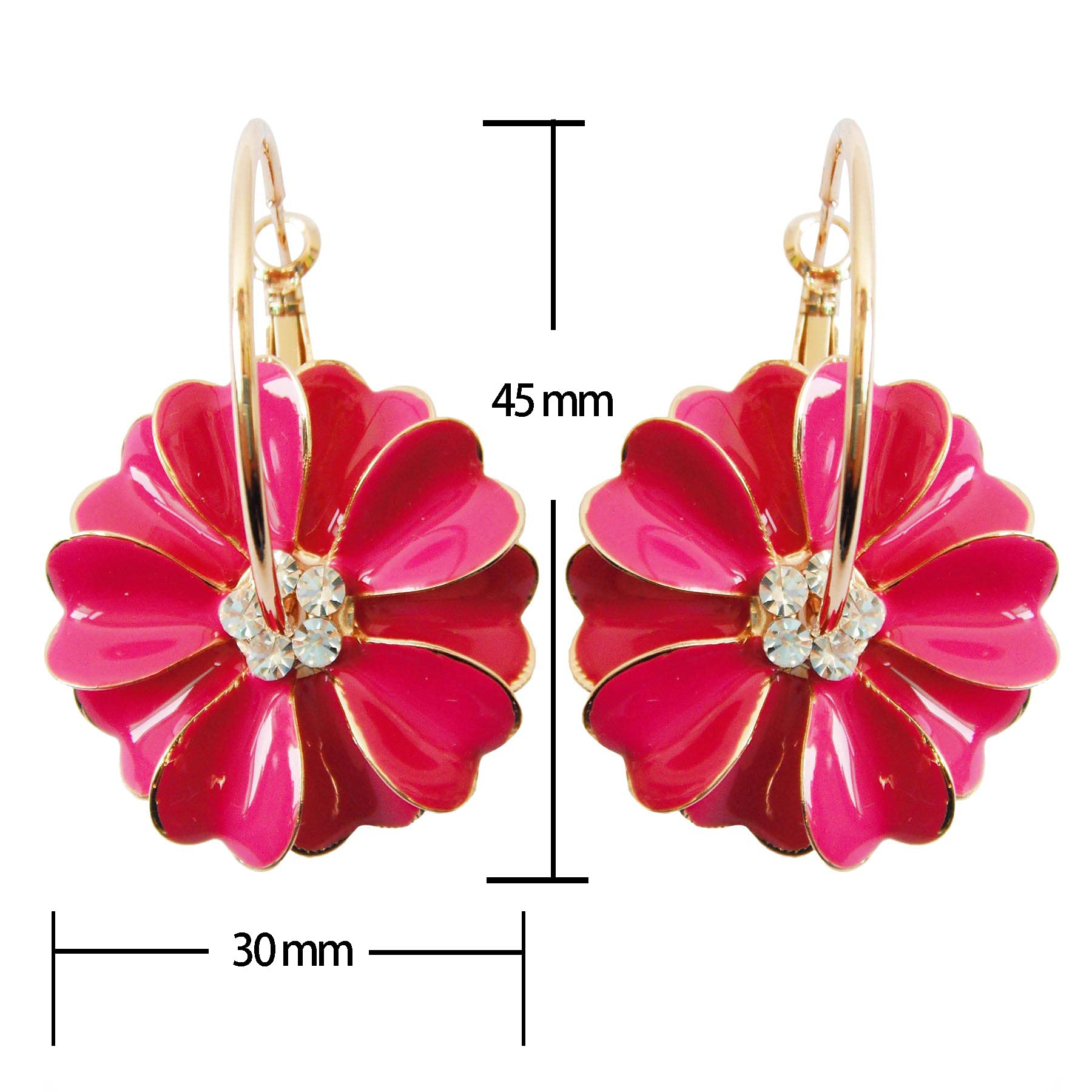 18K Gold Plated Enamel Flower Crystal Hoop Earrings for Women - 3cm Diameter Elegant Dangle Earrings for Party, Wedding & Everyday Wear
