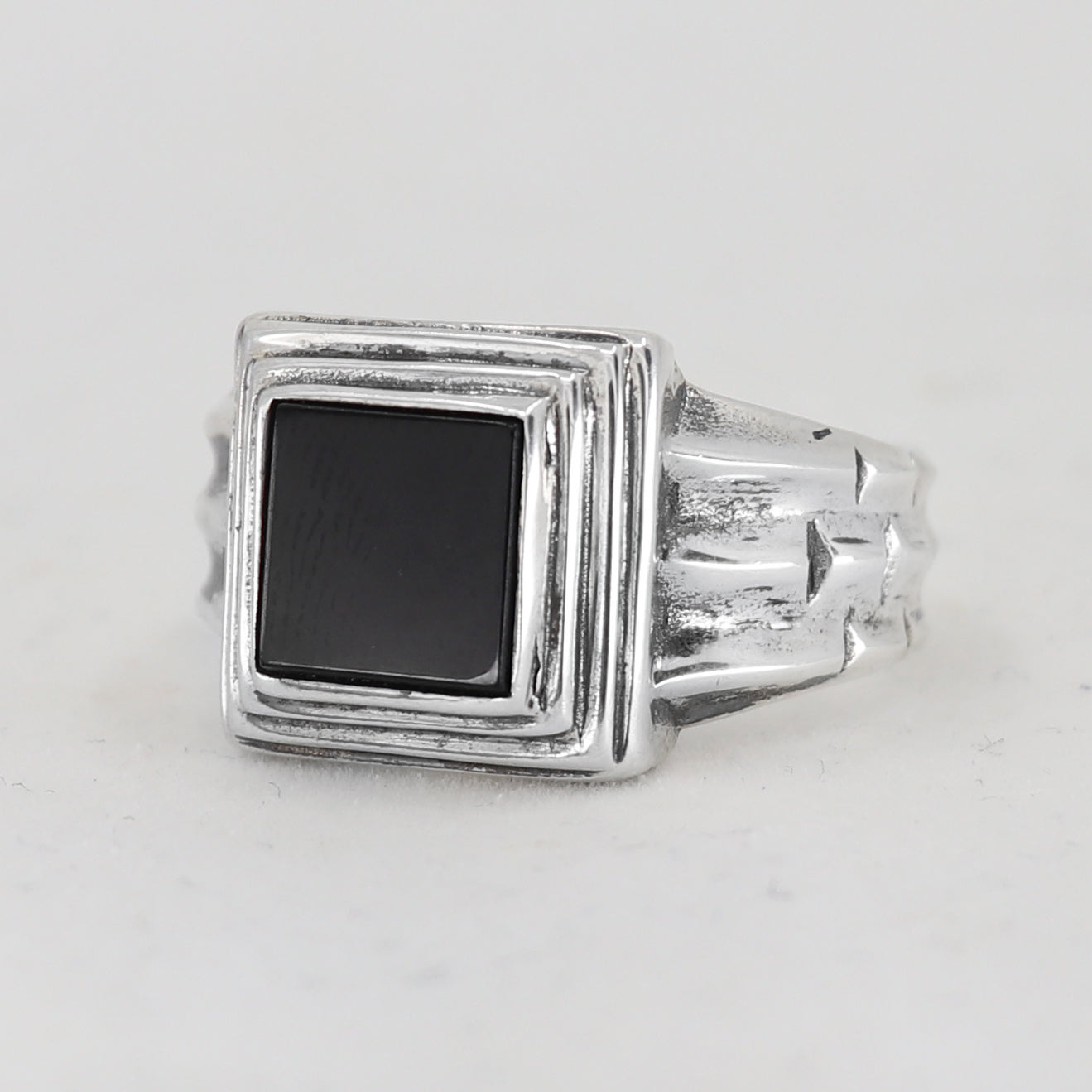 Inca Onyx Ring for Men & Women - Handmade Sterling Silver Adjustable Band - Unique Spiritual Jewelry for Meditation, Yoga & Gifting