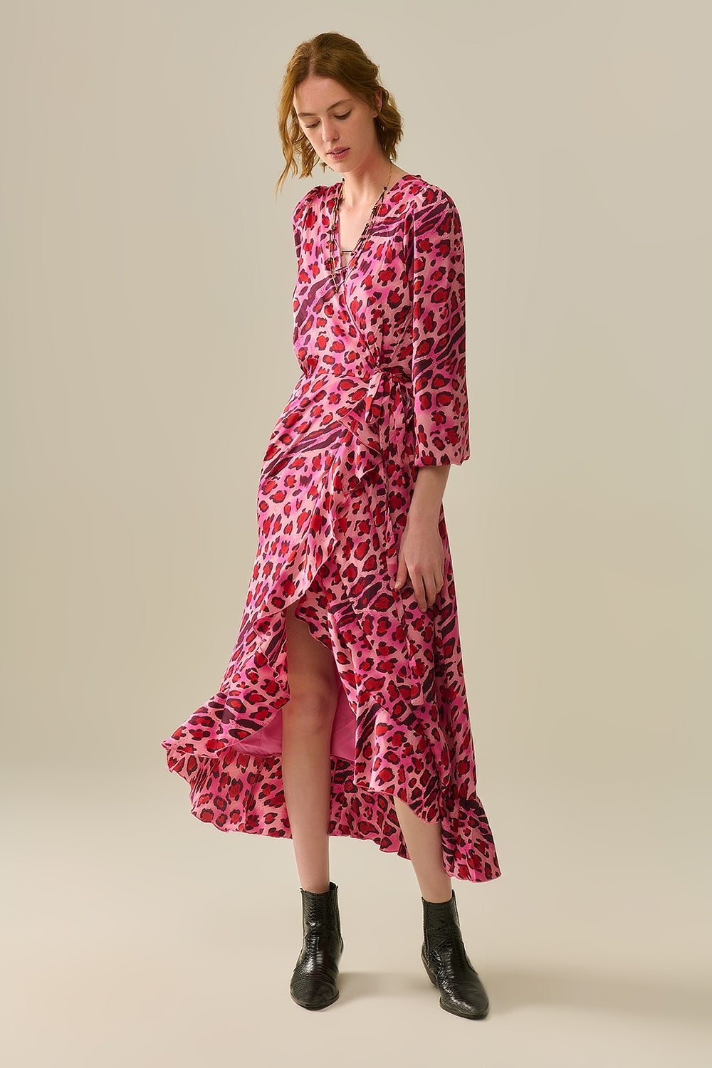 Leopard Print Fuchsia Satin Maxi Robe with Pockets - Elegant Long Kimono Style for Women - Perfect for Lounging, Spa Days, and Beach Cover-Ups