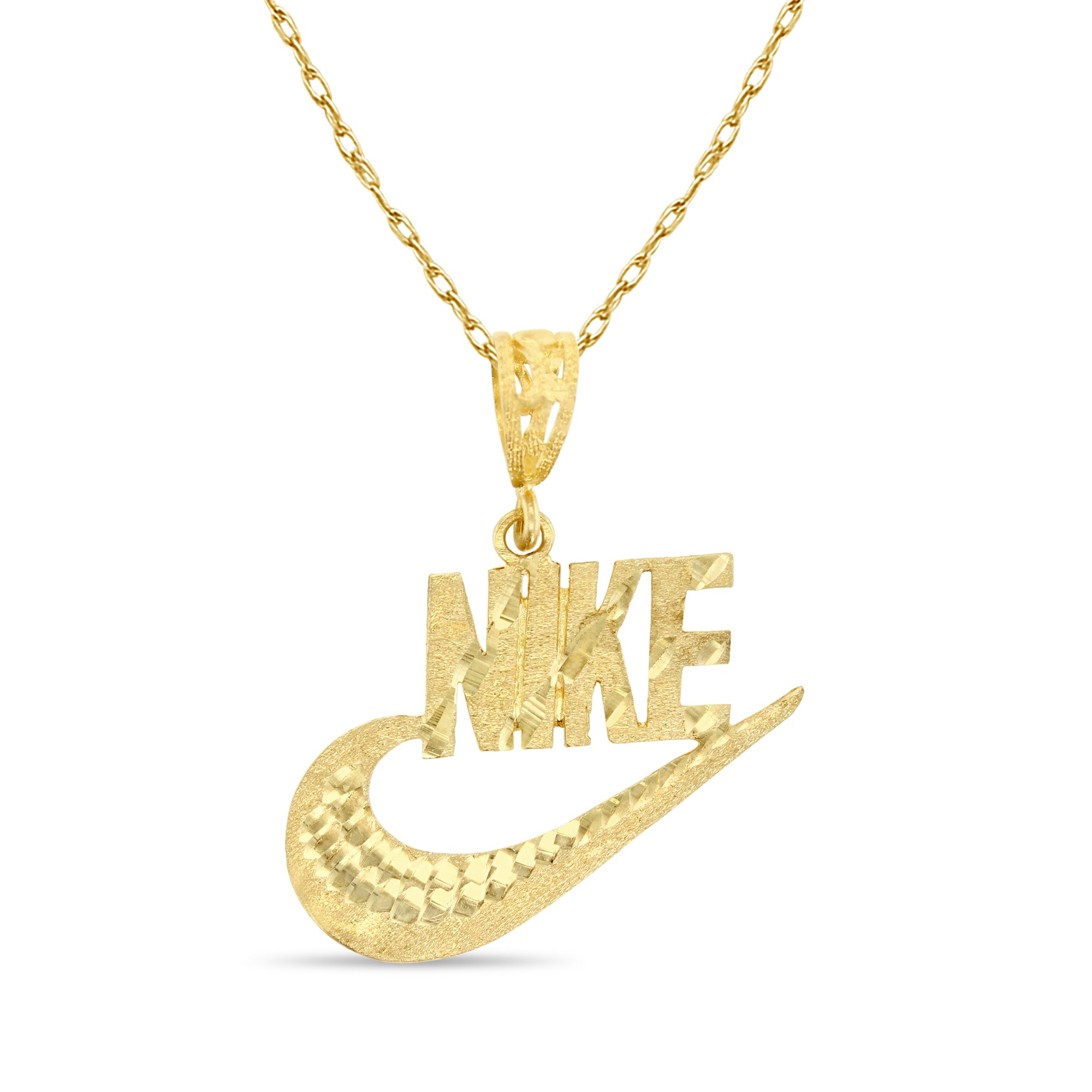 Vintage Nike Swoosh Pendant Necklace with Diamond Cut Texture - Perfect for Casual Wear, Sports Events & Fashion Accessories