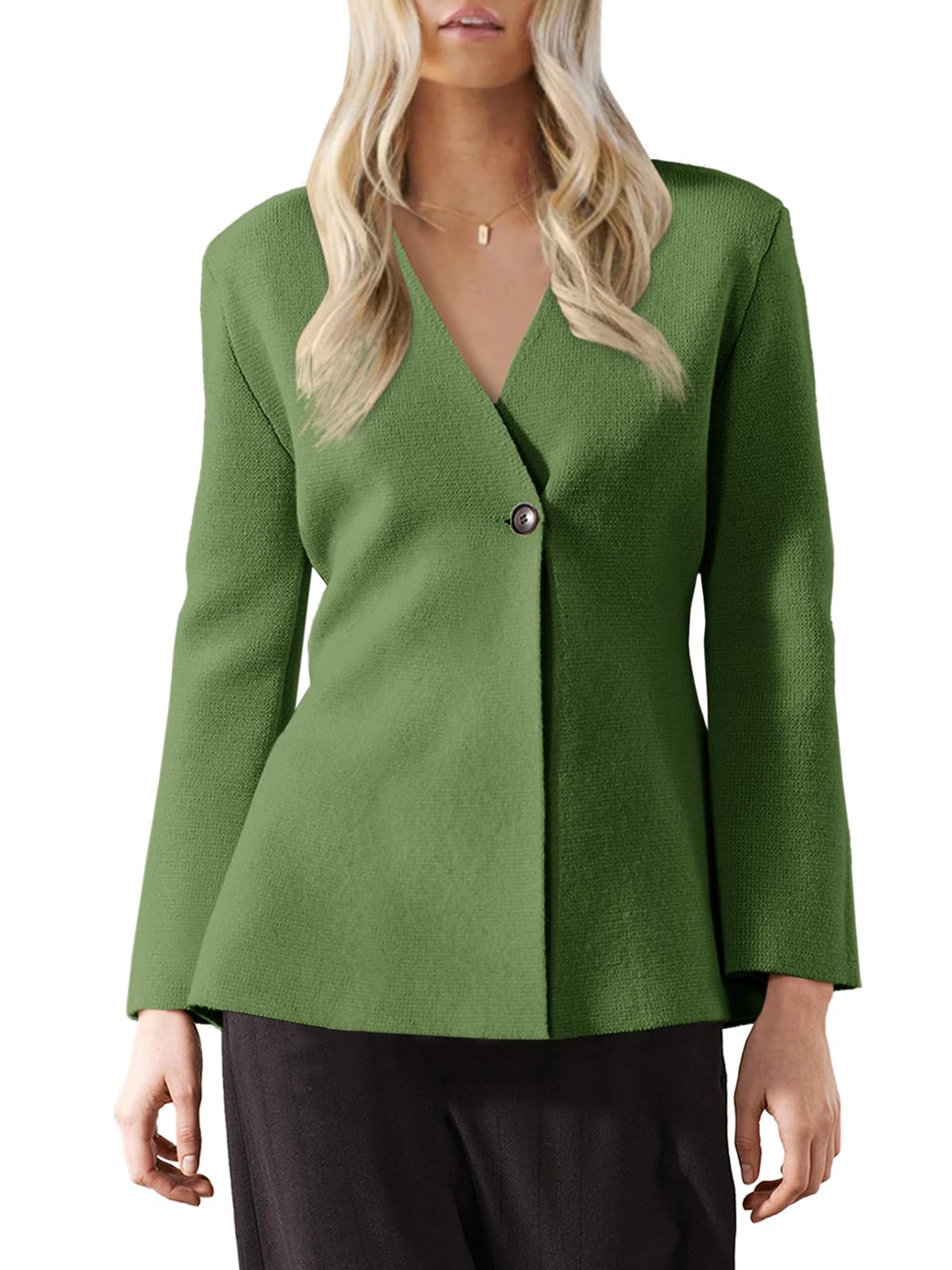 Saodimallsu Women's Long Sleeve V-Neck Peplum Cardigan Sweater - Button Front Knit Blazer for Office, Casual Wear & Layering