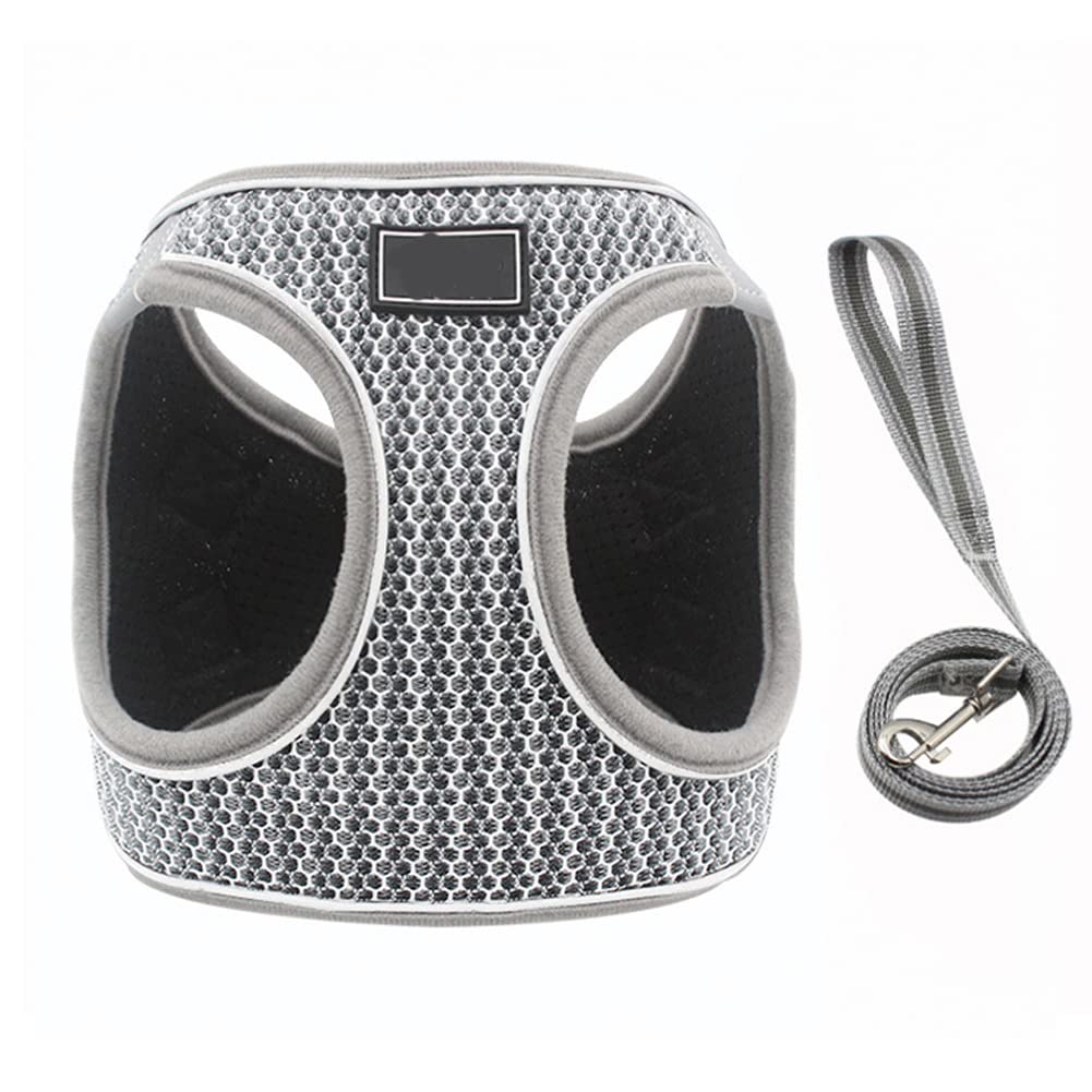 Escape-Proof Adjustable Cat Carrier and Leash Set with Reflective Stripes - Soft Comfortable Pet Undershirt for Outdoor Walks & Travel (Size S, Grey) - Perfect for Vet Visits, Hiking, and Car Rides