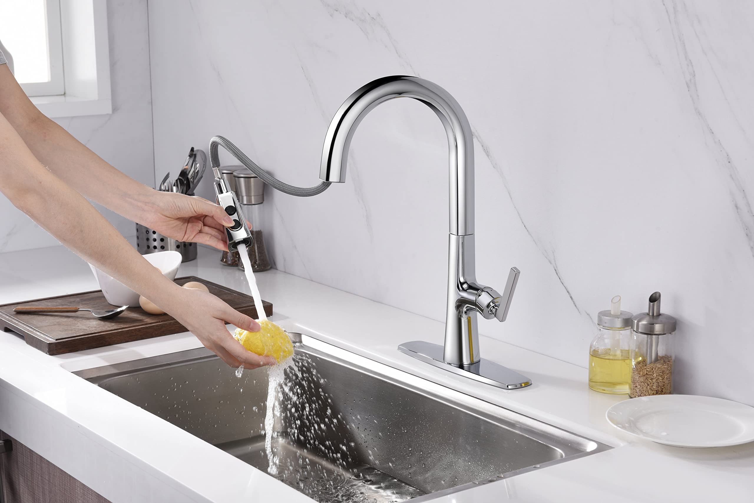 Ultra Faucets UF17000 Single-Handle Pull-Down Spray Kitchen Faucet in Polished Chrome - Perfect for Modern Kitchens & Easy Dishwashing