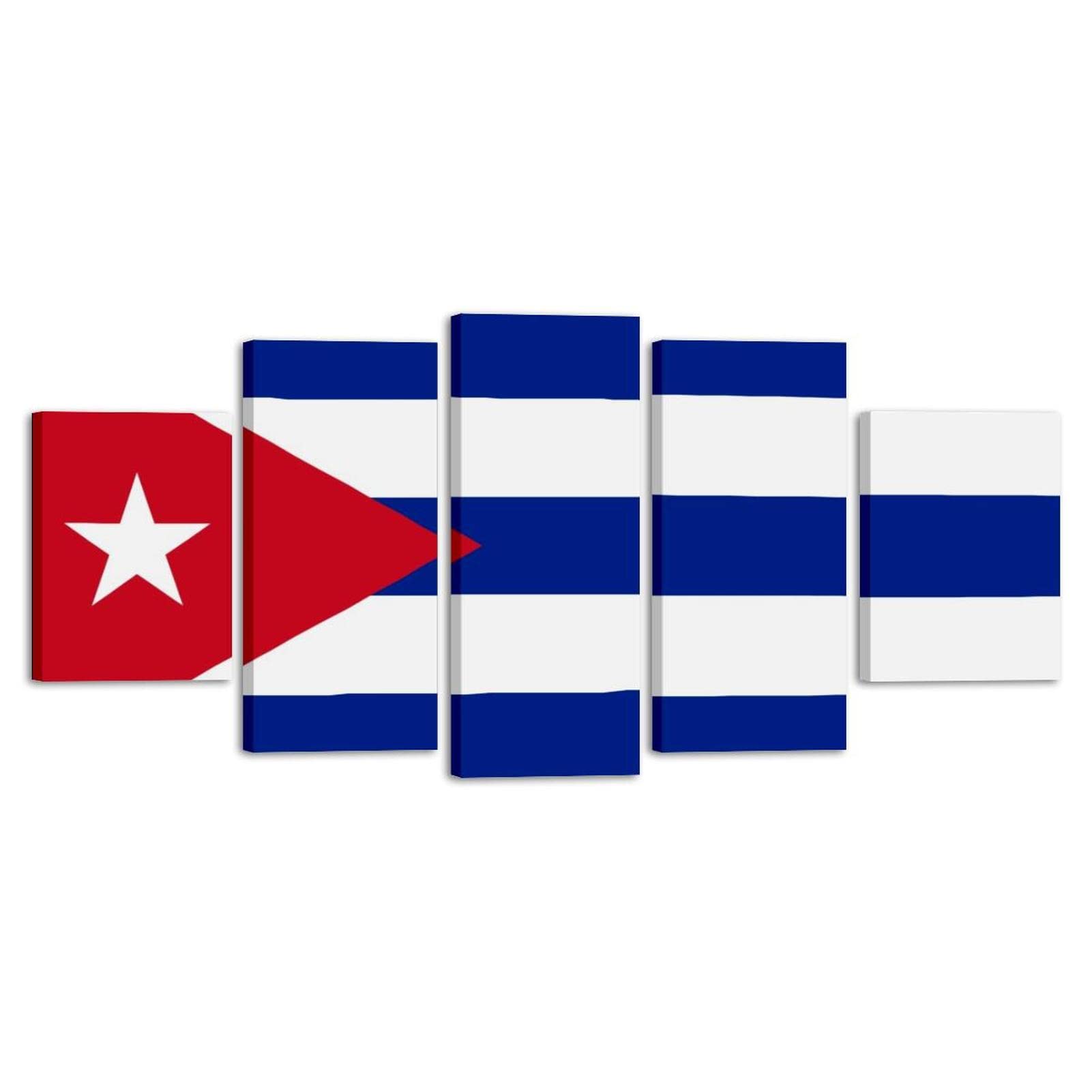 5 Panel Framed Canvas Wall Art - Cuba Flag Oil Painting Picture Poster for Home & Office Decor | Living Room, Bedroom, Office Wall Decoration