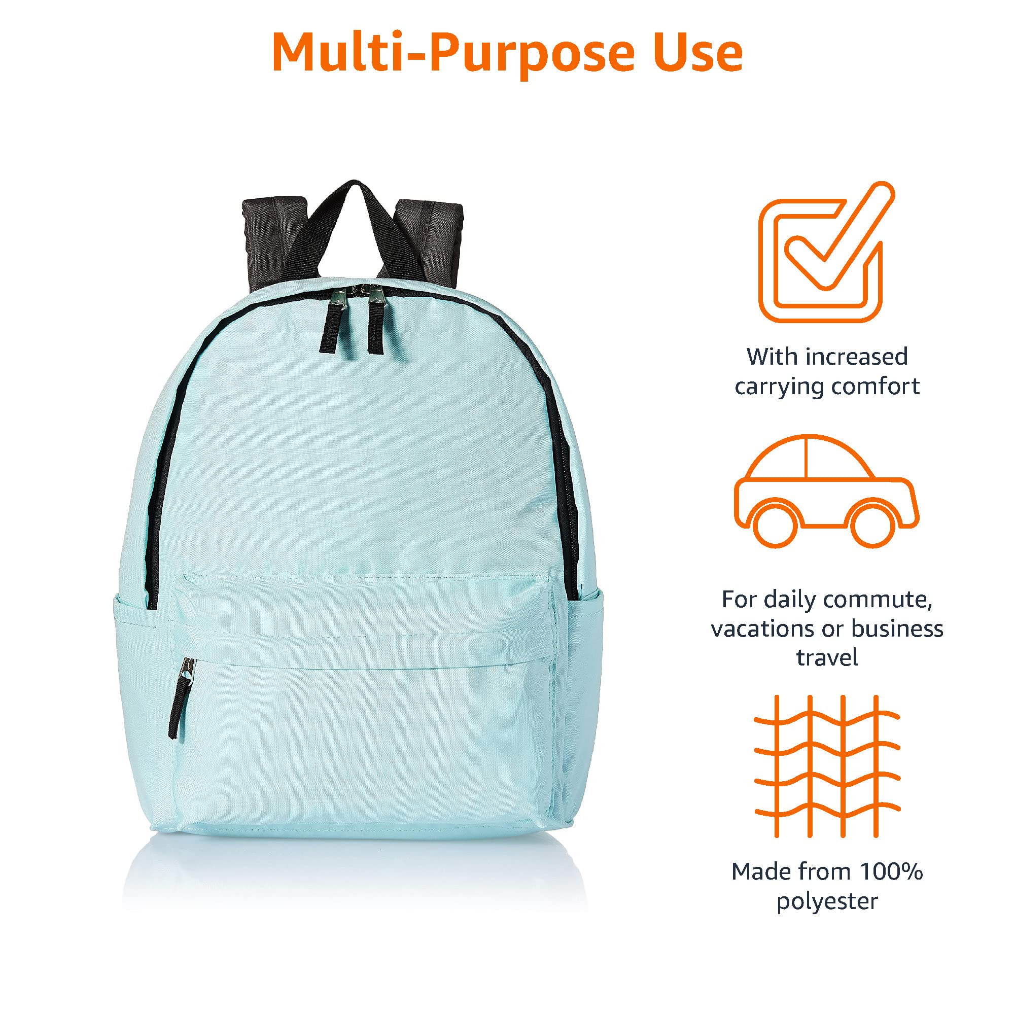 Amazon Basics Classic Backpack - 1 Pack, Aqua Blue, Lightweight & Durable for School, Travel & Everyday Use