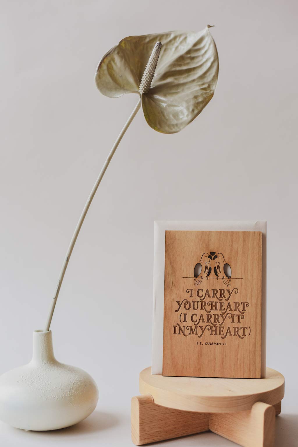 Handmade 'I Carry Your Heart' E.E. Cummings Wooden Lovebirds Card - Perfect for Anniversaries, Weddings, Birthdays & Romantic Gifts | Ideal for Couples, Valentine's Day & Special Occasions