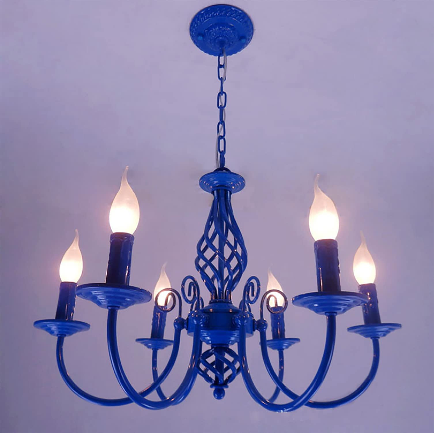Modern 6-Light Blue Mediterranean Candle Chandelier with 6 Candle Holders - Elegant Pendant Lighting for Dining Room & Living Room Decor (Bulbs Not Included) | Perfect for Rustic, Coastal or Farmhouse Style Homes