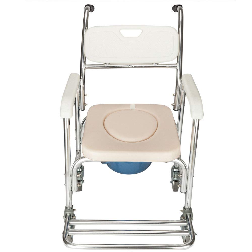 Lightweight Wheelchair Commode with Padded Seat - Shower & Bedside Transport Chair for Elderly & Disabled - Ideal for Bathroom Safety & Home Care Assistance