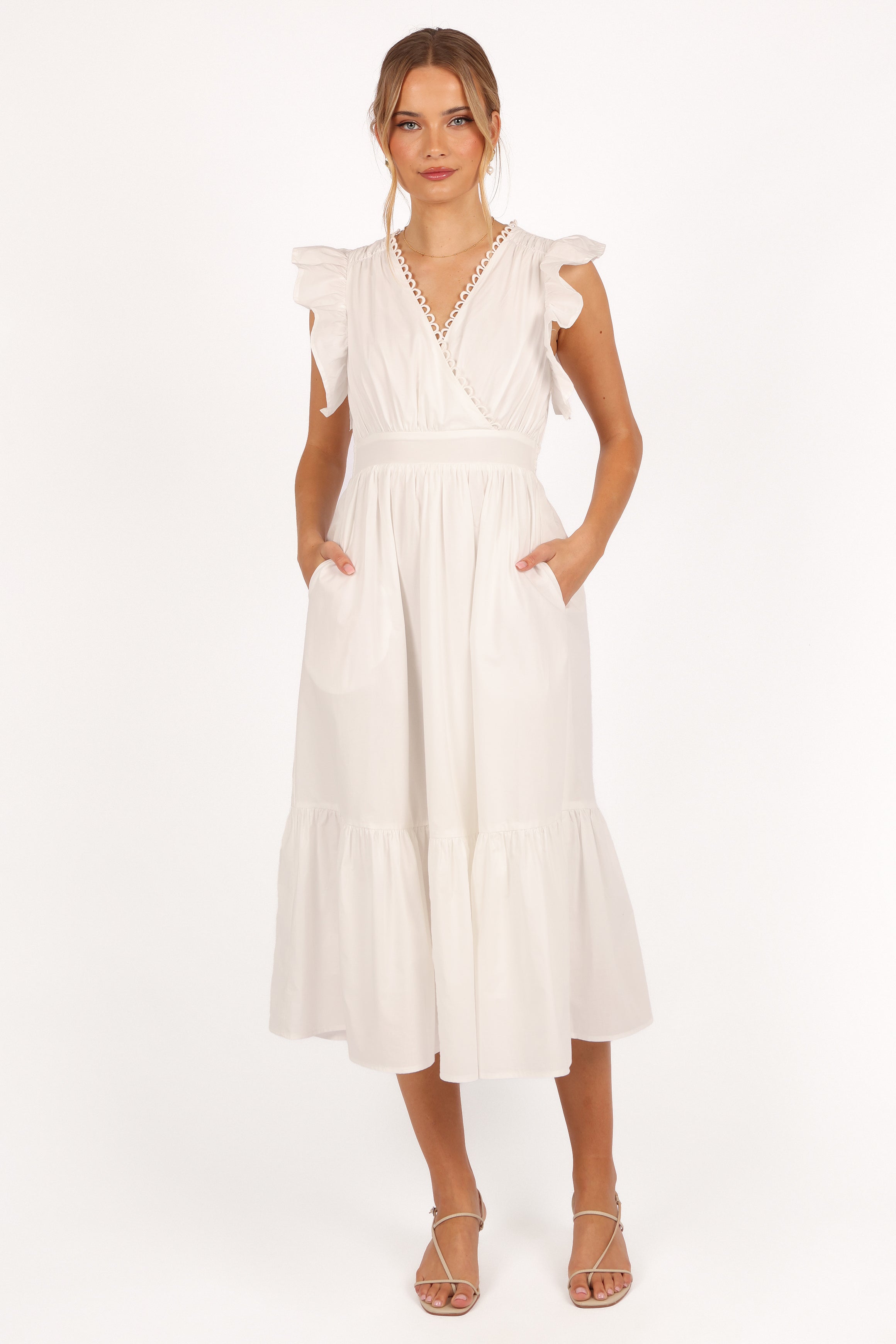 Acadia Midi Dress - Elegant White Flowy Summer Dress for Women | Perfect for Beach Vacations, Brunch Dates & Special Occasions