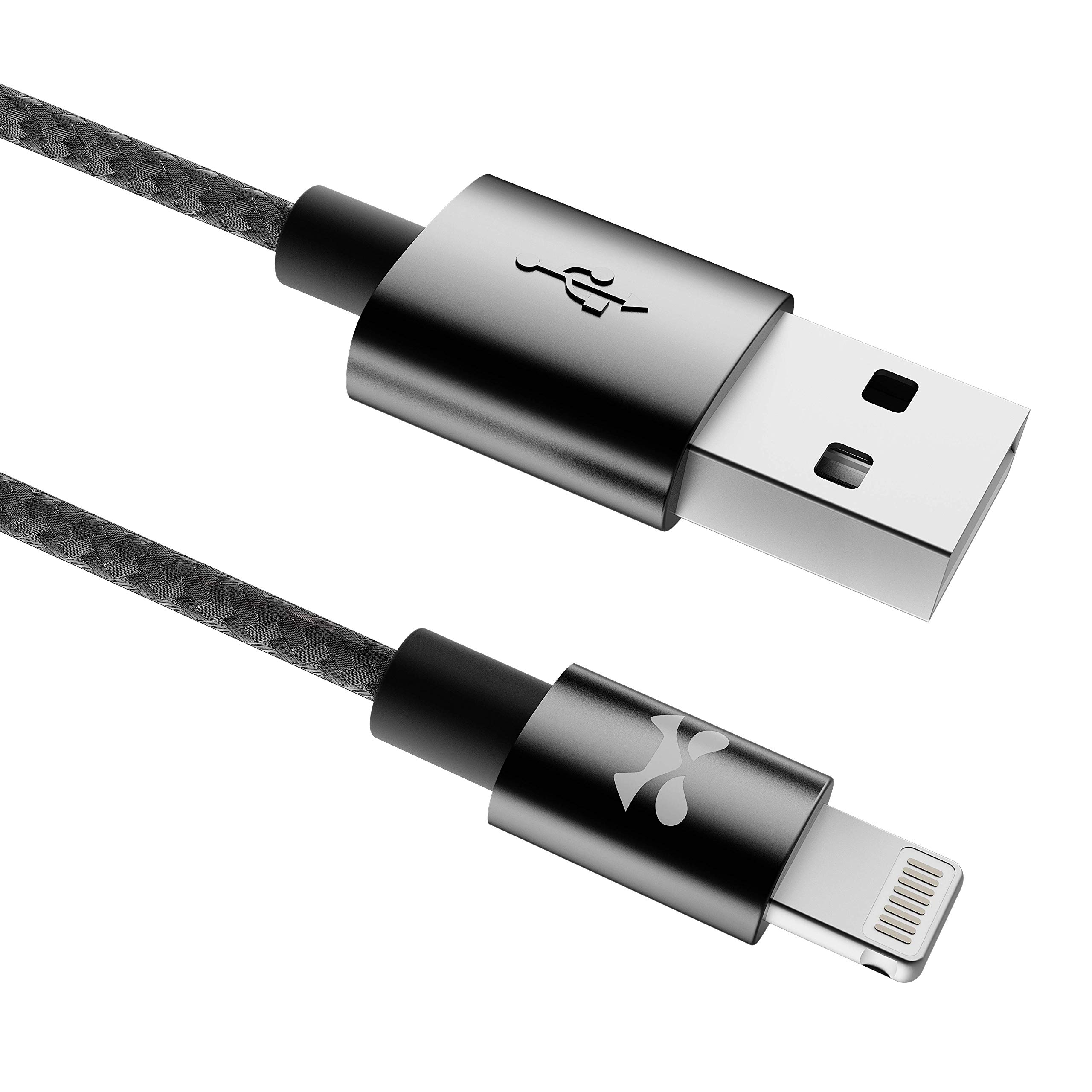 Ghostek NRGline 6FT Lightning Cable - MFI Certified Fast Charging Cable with Durable Nylon Braided Design for iPhone 14/13/12/11/X/8/7 - Perfect for Home, Office & Travel Charging (Black)