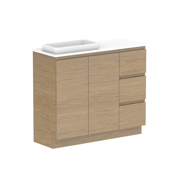 ADP Glacier Pro Ensuite Door and Drawer Trio Vanity with Solid Surface Top - Modern Bathroom Vanity Set with Storage for Home & Hotel Use