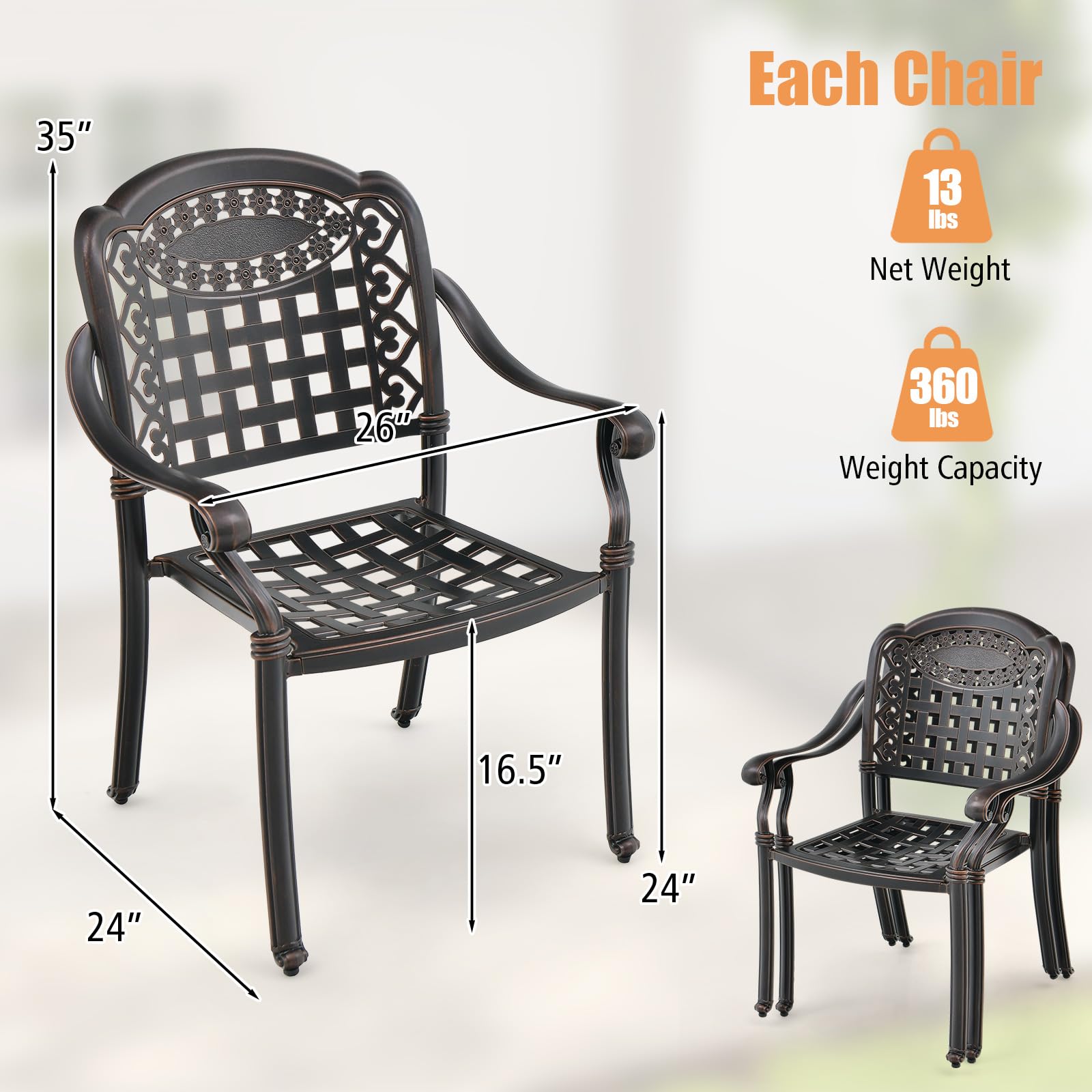 Tangkula 4-Piece Stackable Cast Aluminum Outdoor Dining Chairs Set with Armrests - Patio, Garden, Balcony & Backyard Furniture for Relaxing & Entertaining