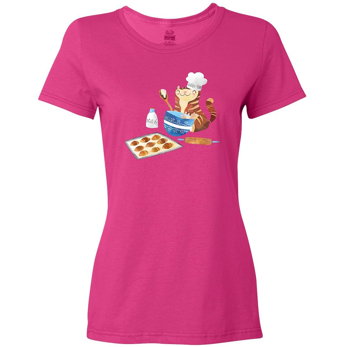 Inktastic Baker Kitty in Hat with Cookies Women's T-Shirt - Cute Cat Baking Graphic Tee for Women - Perfect for Baking Enthusiasts & Cat Lovers - Casual Wear, Gift Idea, Coffee Shops, Weekend Outings