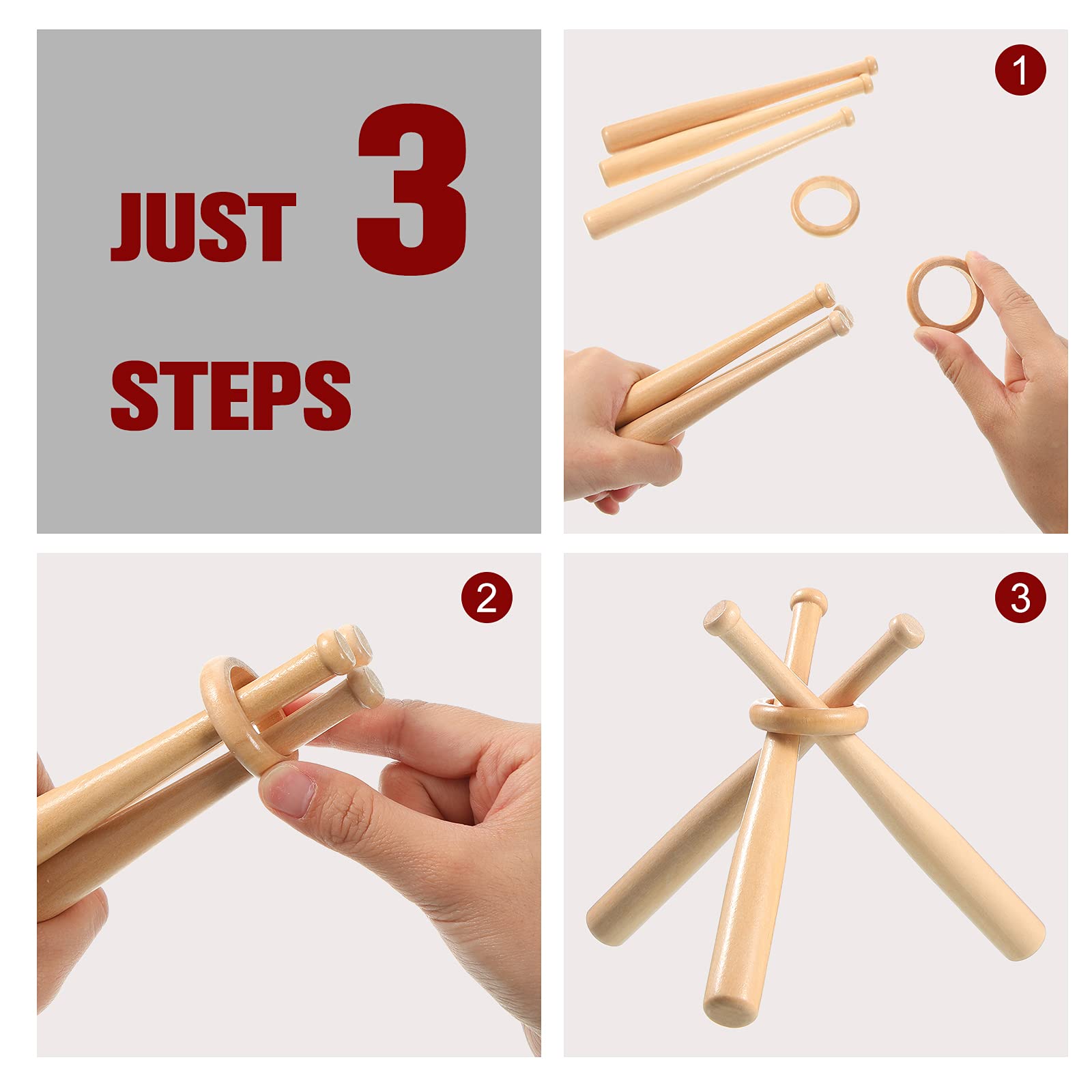 Mudder 20-Pack Wooden Baseball Bat Display Stand - 3-Pack Baseball Holders for Ball Display - Perfect for Sports Lover Tables, Man Caves, and Baseball Memorabilia Collections