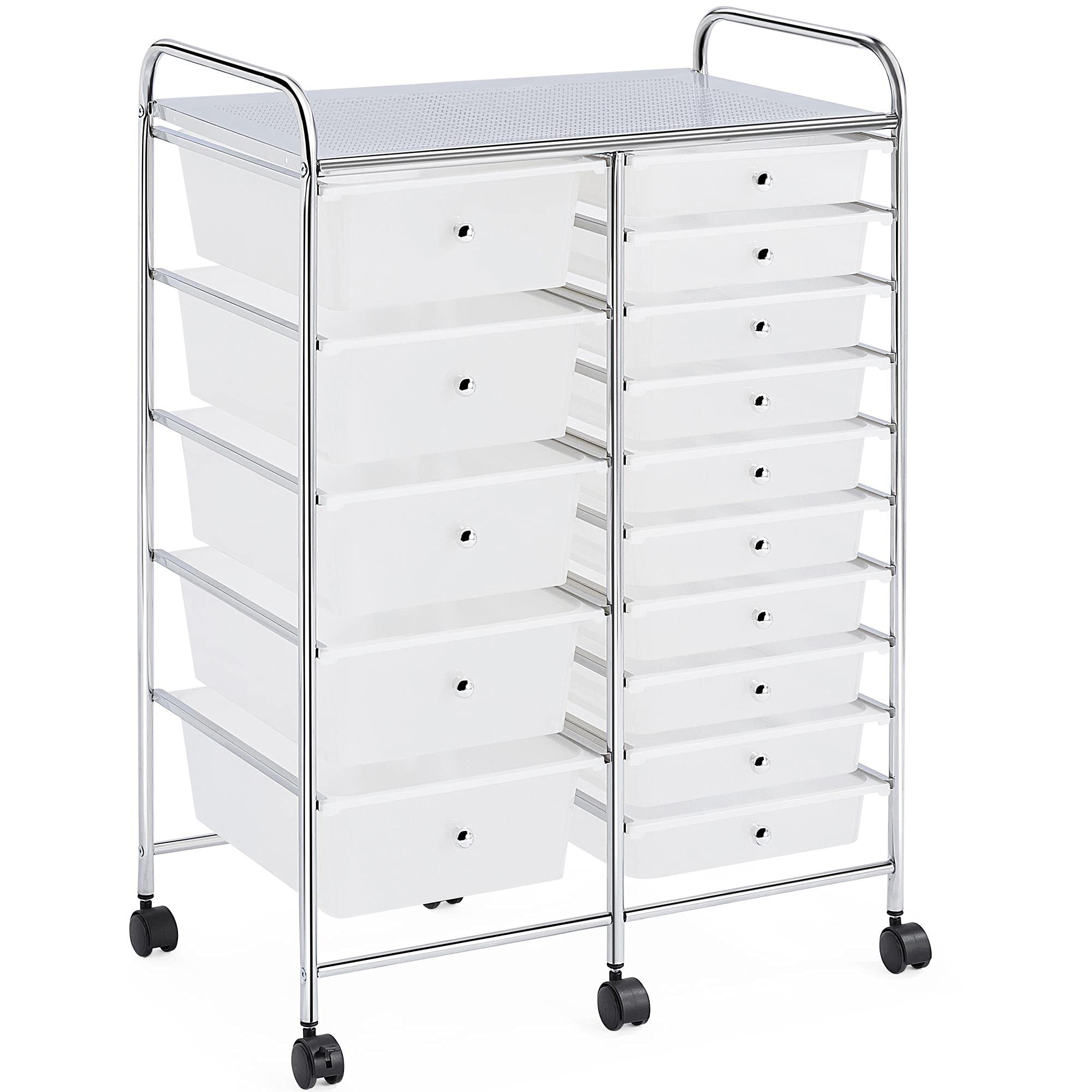 Yaheetech 15-Drawer Rolling Cart - Mobile Storage Organizer for Home & Office, White