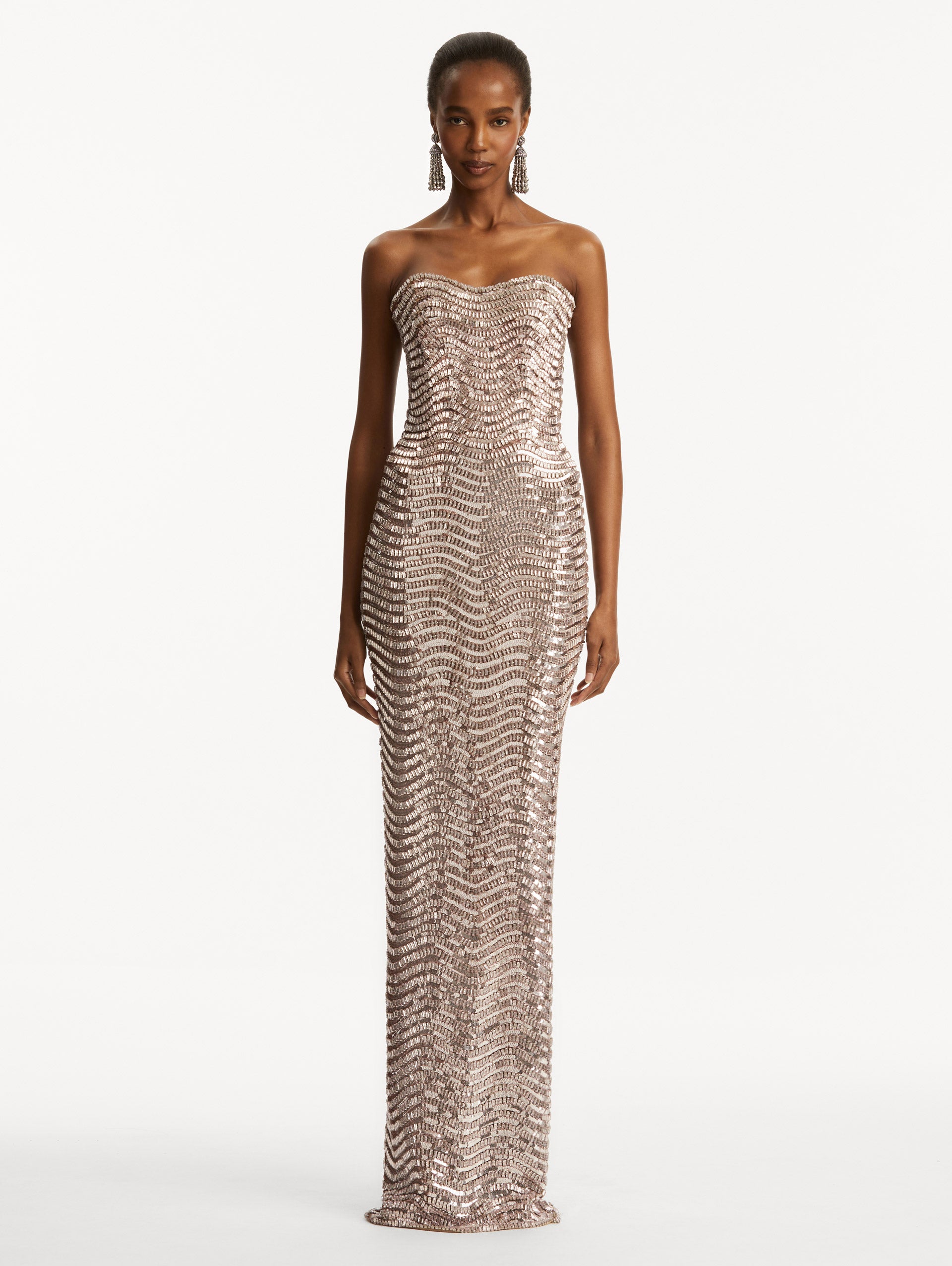 Sequin & Crystal Wave Embroidered Gown - Elegant Evening Dress for Prom, Wedding, and Special Occasions