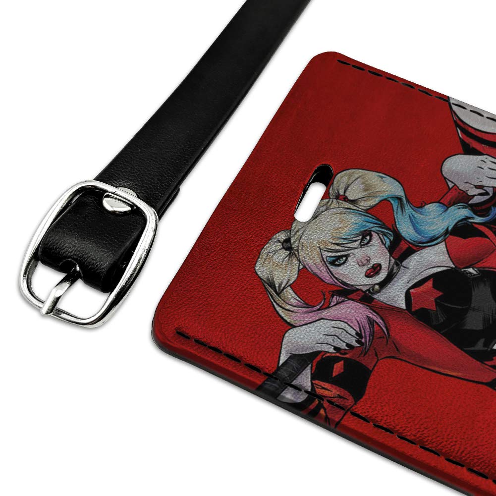 Harley Quinn Inspired Rectangle Leather Luggage Tag - Durable Carry-On ID Tag for Suitcases & Travel Bags | Perfect for Cosplay, Comic Con & Harley Quinn Fans