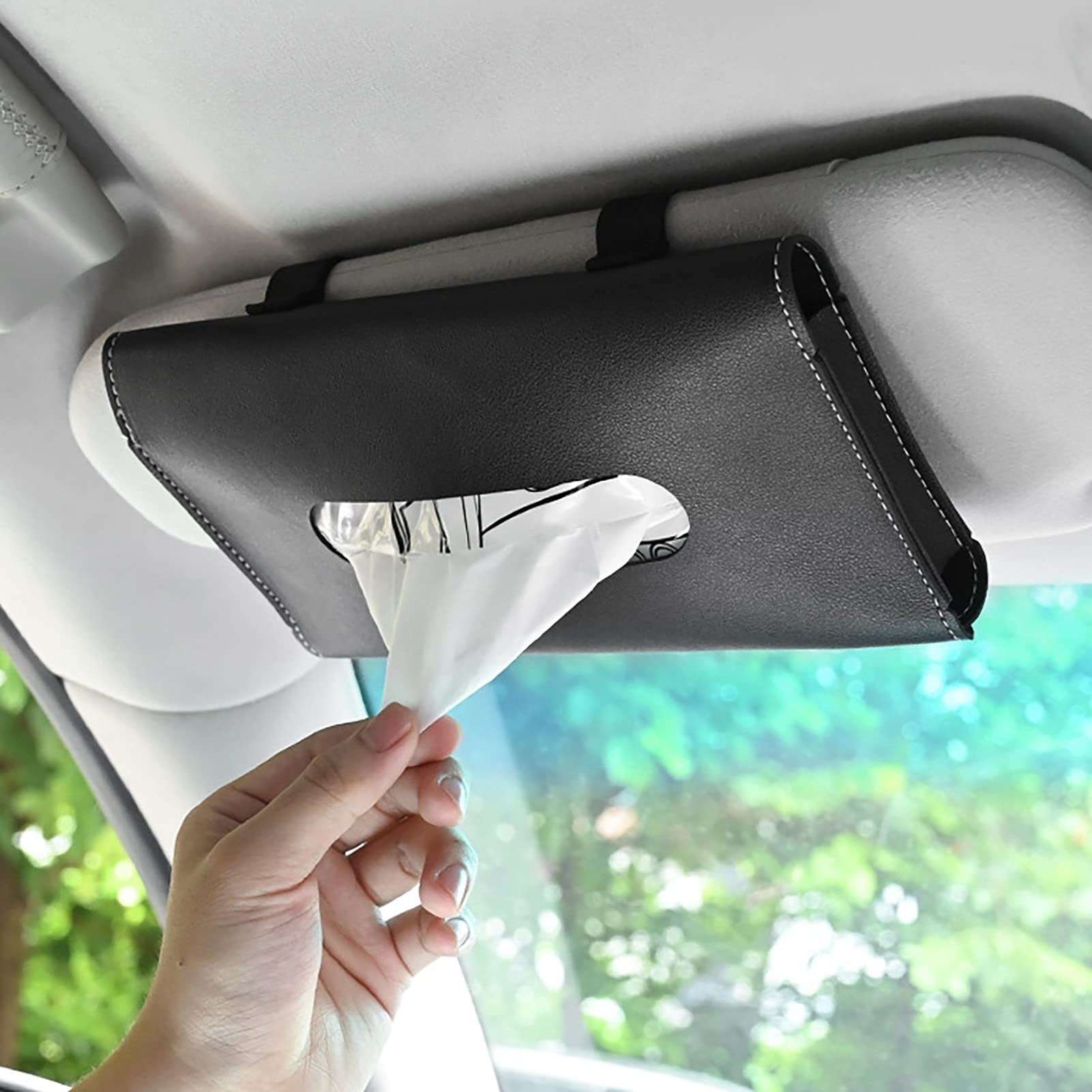 Leather Car Visor Tissue Holder - Sun Visor Napkin Dispenser for Car & Truck Vehicles (Blue) | Convenient Car Accessory for Road Trips, Commuting & Family Travel