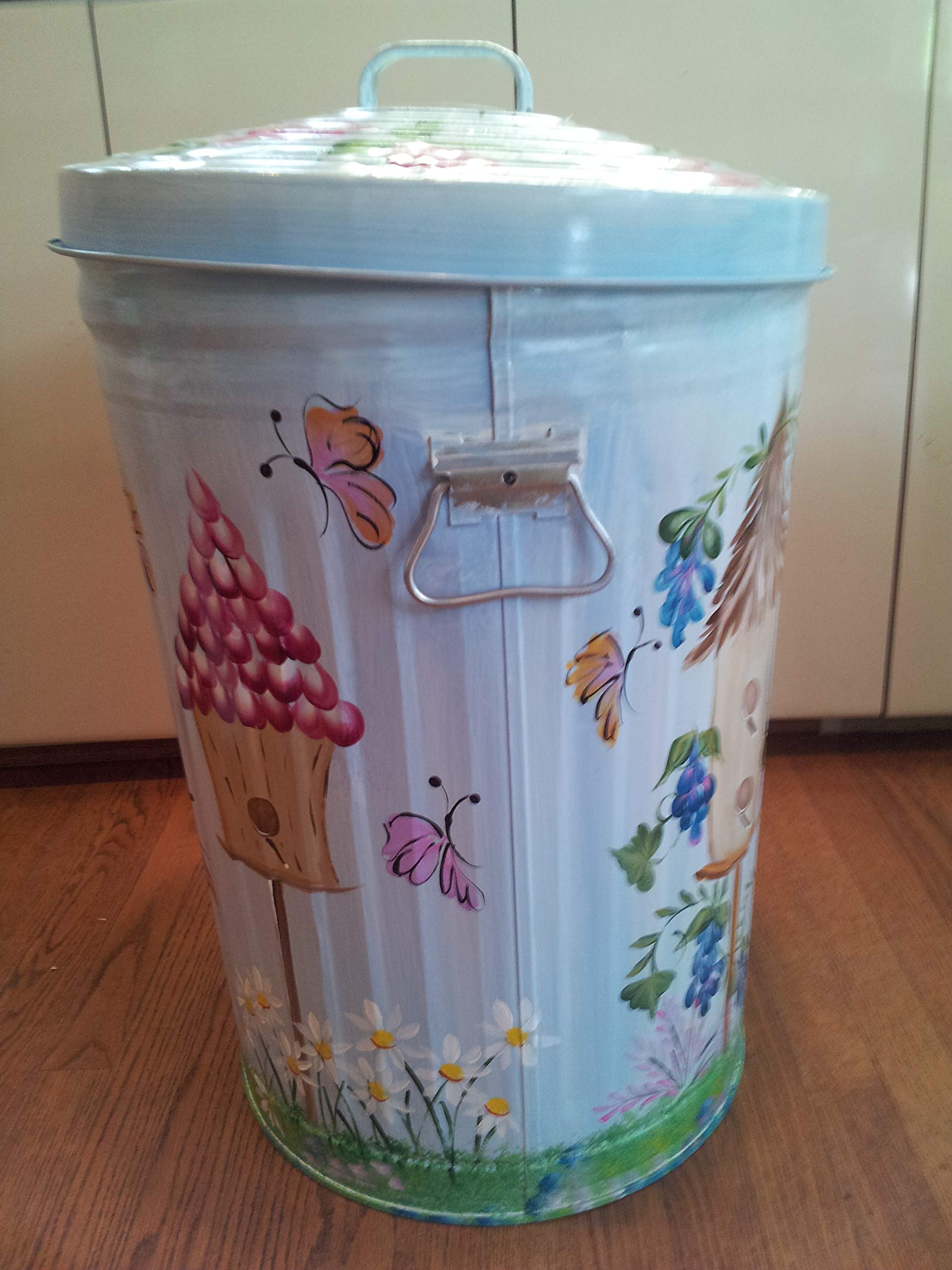20 Gallon Hand Painted Galvanized Steel Trash Can - Durable Outdoor & Indoor Garbage Bin for Kitchen, Yard, Office, Restaurant Waste Disposal