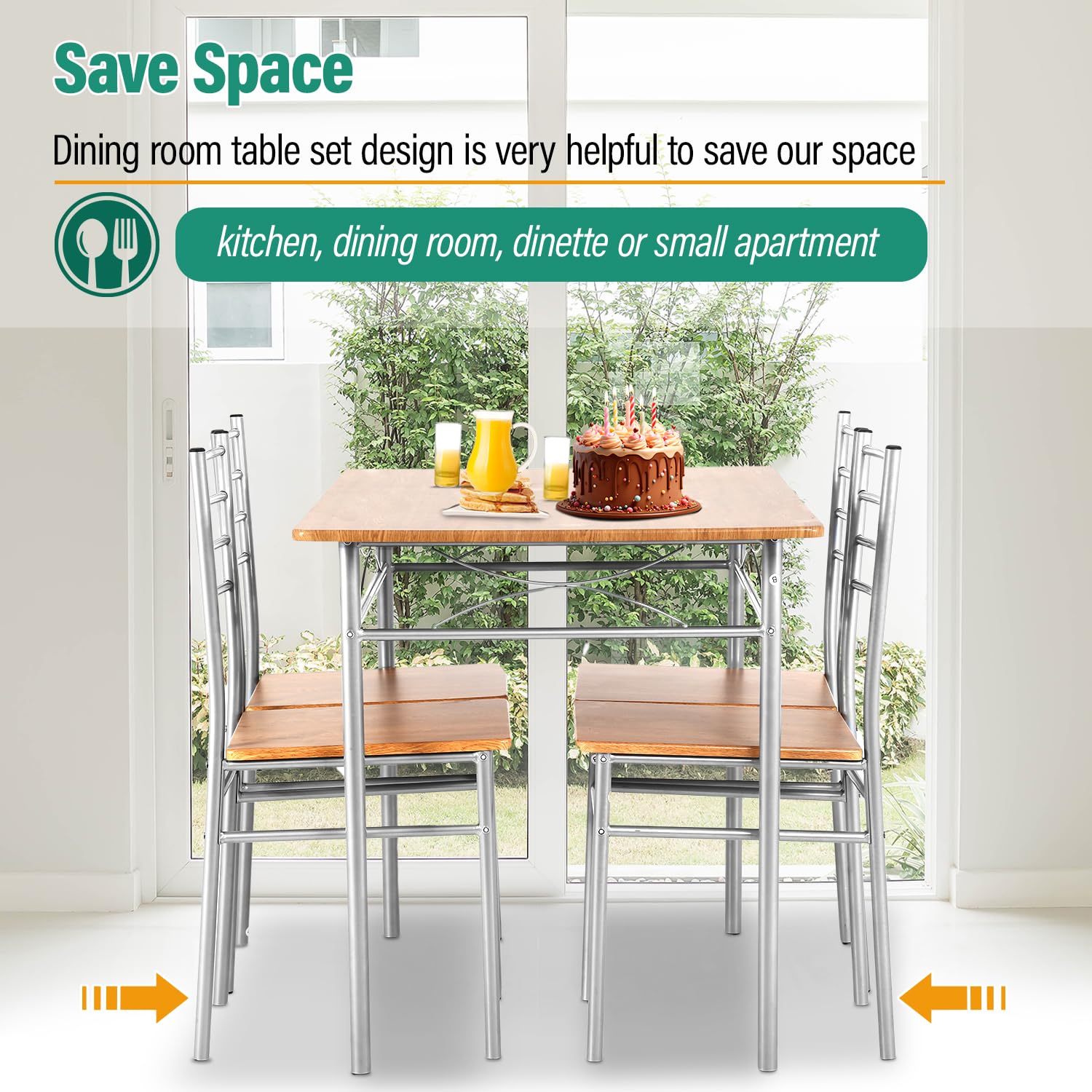 PayLessHere 5-Piece Wooden Dining Table Set with Metal Legs - Modern Rectangular Kitchen Table & 4 Chairs for Small Space, Breakfast Nook, Apartment Dining Room | Durable Home Furniture for Family Gatherings