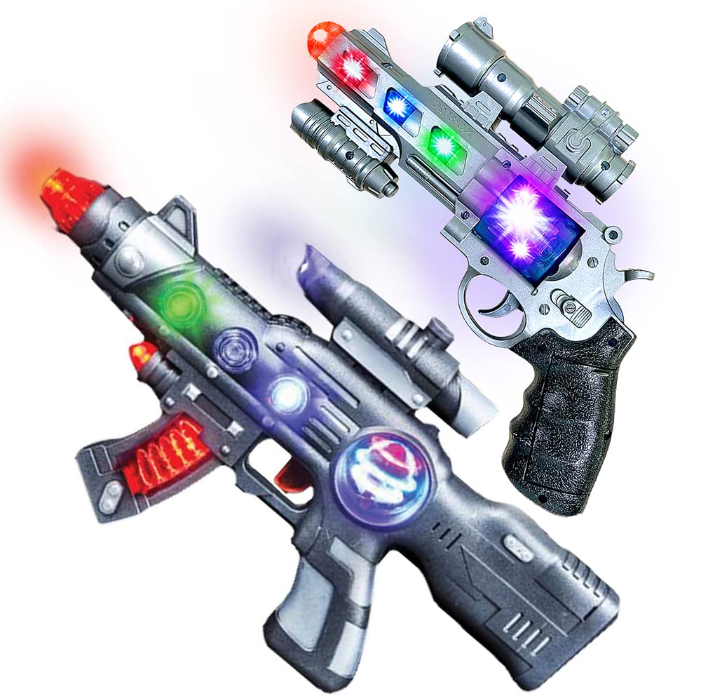 ArtCreativity LED Light Up Toy Gun Set - 12.5 Inch Assault Rifle & 9 Inch Hand Pistol with Flashing Lights & Sound Effects - Battery Included - Cool Action Play Toy for Kids Birthday Party, Outdoor Games & Role Play Adventures