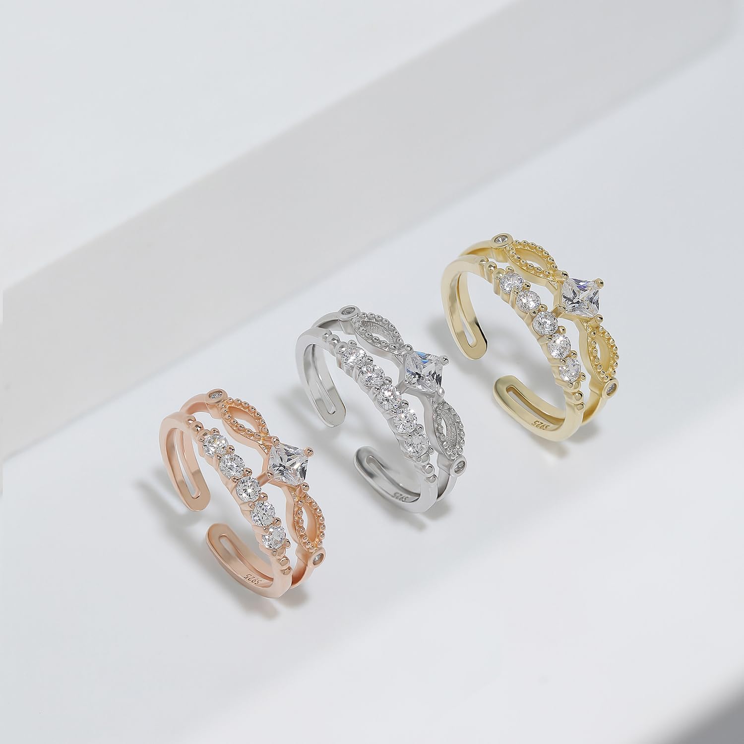 Meissa Diamond Stackable Rings for Women - 925 Sterling Silver Handmade Adjustable Knuckle Ring, Gold Plated Midi & Pinky Rings for Everyday Wear, Gift Giving & Special Occasions