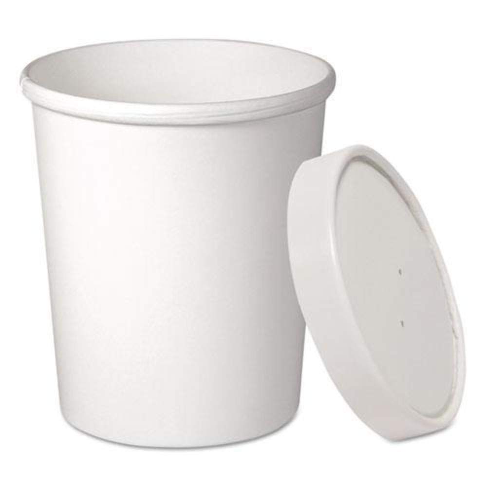 Solo KHB32A-2050 32 oz White Paper Food Containers with Lids - Case of 250 | Disposable Takeout Containers for Restaurants, Catering & Meal Prep