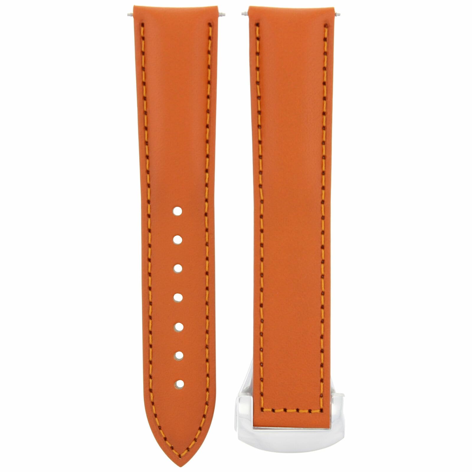 20mm Genuine Leather Watch Band Strap for Omega Seamaster Planet Ocean - Orange Deployment Clasp Replacement | Durable & Comfortable Watch Accessory for Diving, Swimming & Everyday Wear