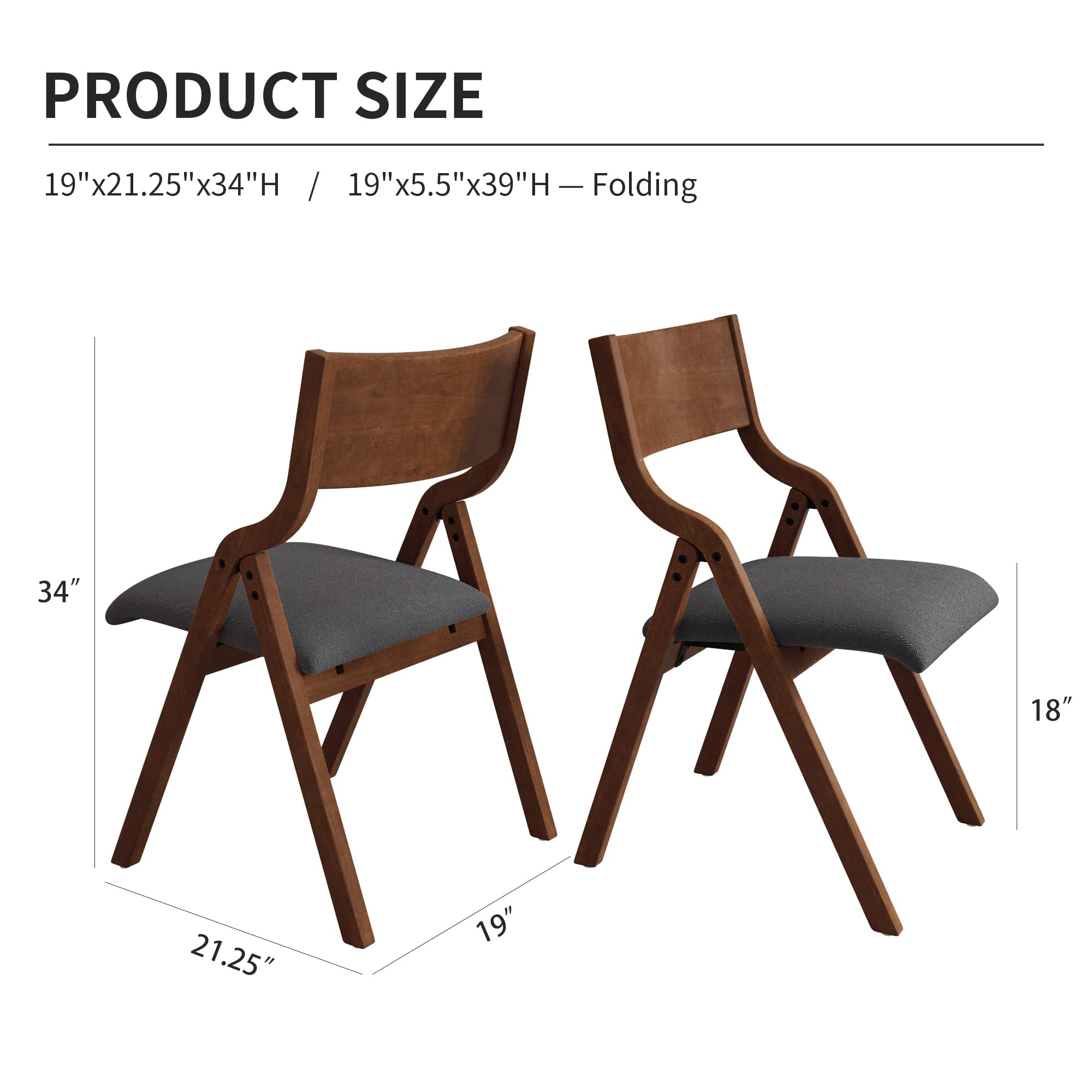 2-Pack Folding Wooden Chairs with Padded Seat - Ergonomic Back Support & Cushion - Portable Dining Chairs for Home, Restaurant, Kitchen, Office - Perfect for Small Spaces, Outdoor Dining & Extra Seating