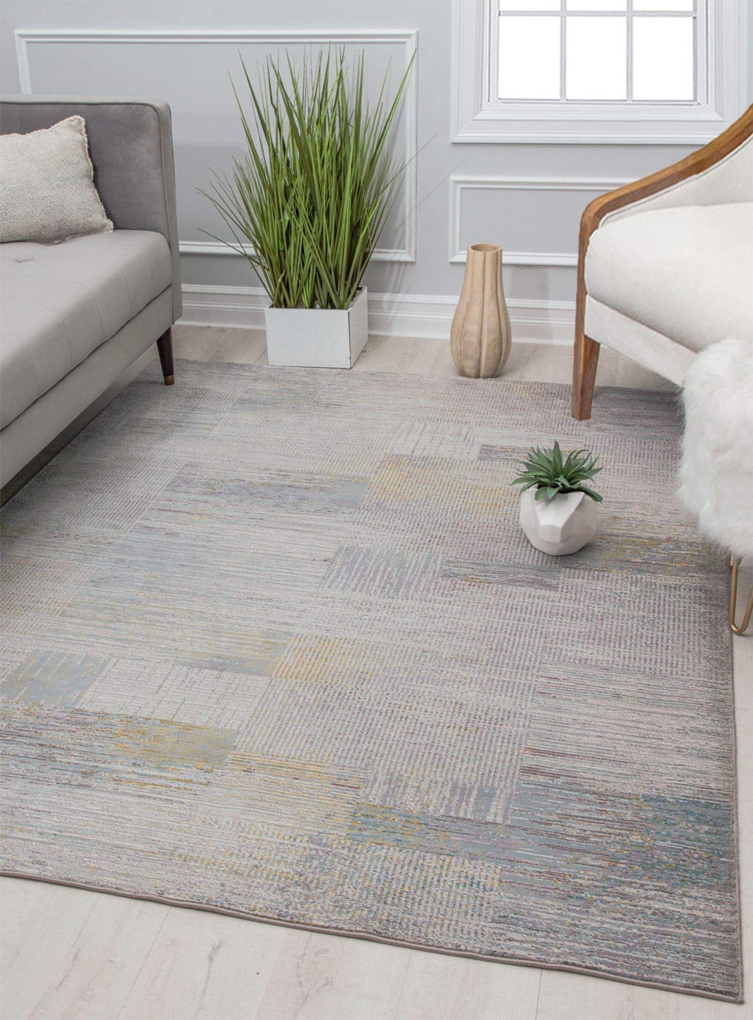 CosmoLiving by Cosmopolitan Melyna MA15A Revere Pewter Contemporary Abstract Area Rug 8' x 10' - Modern Home Decor for Living Room, Bedroom & Office - Soft & Durable Indoor Rug for High Traffic Areas