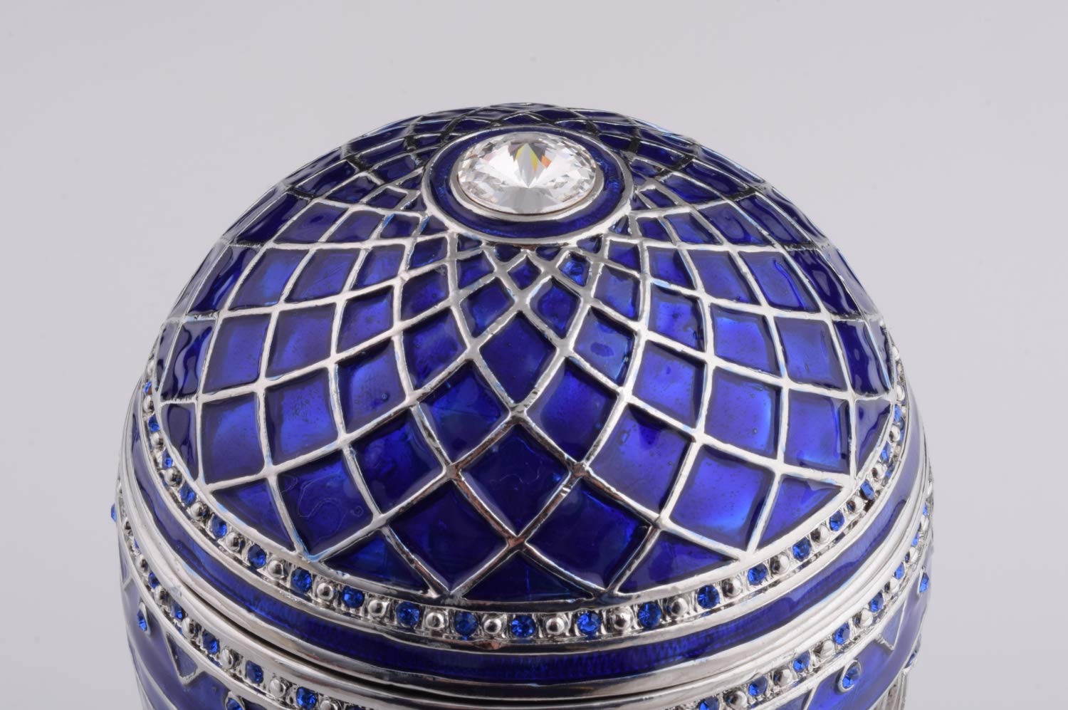 Blue Russian Egg Trinket Box with Man Riding Horse Surprise Inside - Unique Faberge Egg Decorated with Austrian Crystals - Limited Edition Collectible Easter Gift for Home Decor, Jewelry Storage & Holiday Display