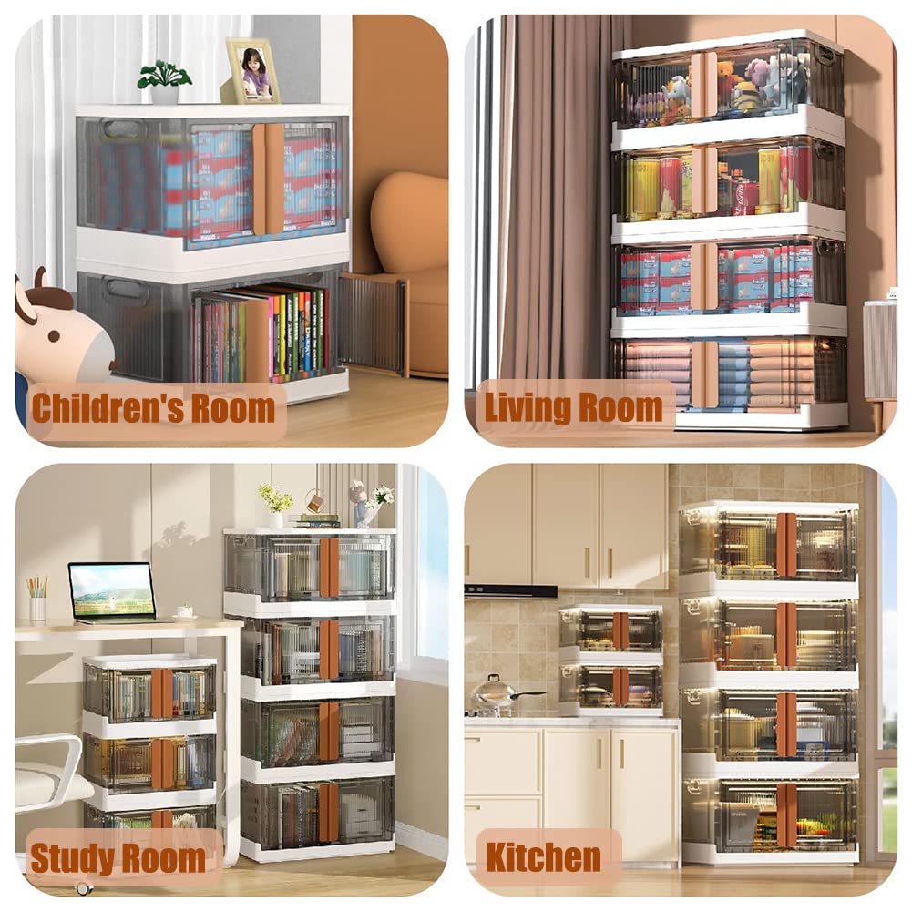 300Qt Plastic Storage Bins with Lids (3-Pack) - Foldable, Stackable Organizing Bins with Wheels & Front Door Access for Closet, Garage & Home Organization | Perfect for Seasonal Storage, Toys & Household Items