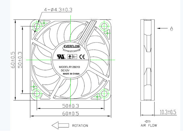 Everflow 60x60x10mm Ultra High Speed 12V 3-Wire 3-Pin R126010BU Cooling Fan - Perfect for PC, Gaming Rig, Server & Electronic Cooling Solutions
