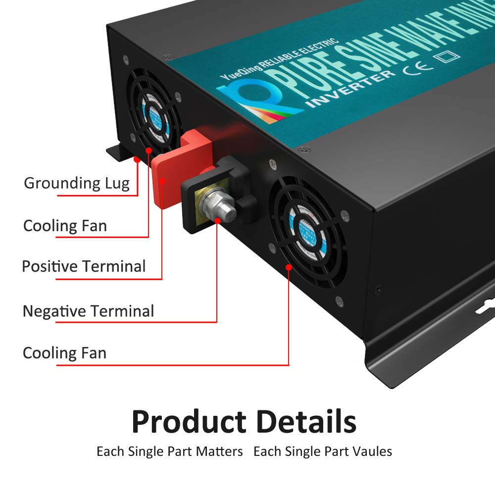 3000W 12V Pure Sine Wave Power Inverter with Remote Control - Solar Energy Converter for RV, Boat, Off-Grid & Emergency Power - 110V~120V AC Output for Home Appliances & Outdoor Use