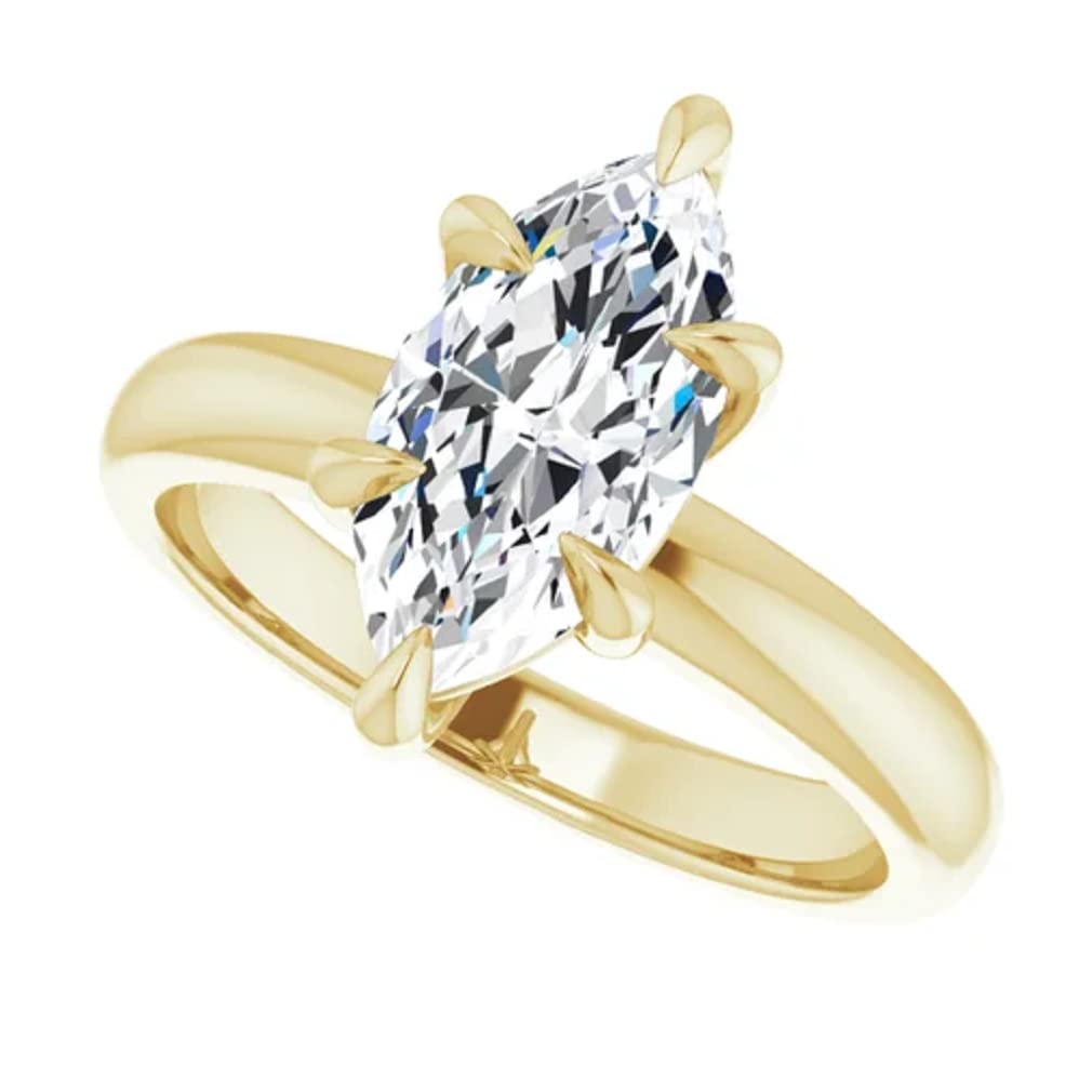 10K Solid Yellow Gold Handmade Marquise Cut Moissanite Engagement Ring - 2.0 CT Solitaire Wedding Band for Women, Bridal Proposal Jewelry (Perfect for Anniversaries, Valentine's Day & Special Occasions)