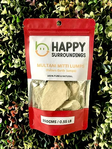 Happy Surroundings Multani Mitti Lumps - 100% Pure Fullers Earth Clay Powder for Face & Skin Care (250g) | Natural Beauty Mask for Acne, Blackheads & Glowing Skin | DIY Spa & Home Facial Treatment